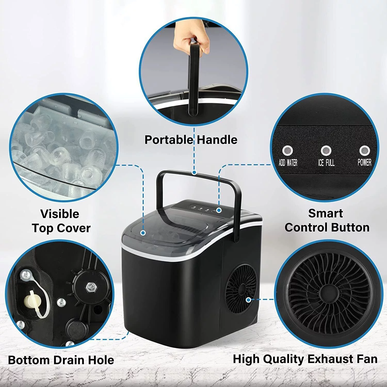 Glavbiku Ice Maker Machine for Countertop,Portable Self-Clean Ice Machine with Scoop and Basket for Home Black
