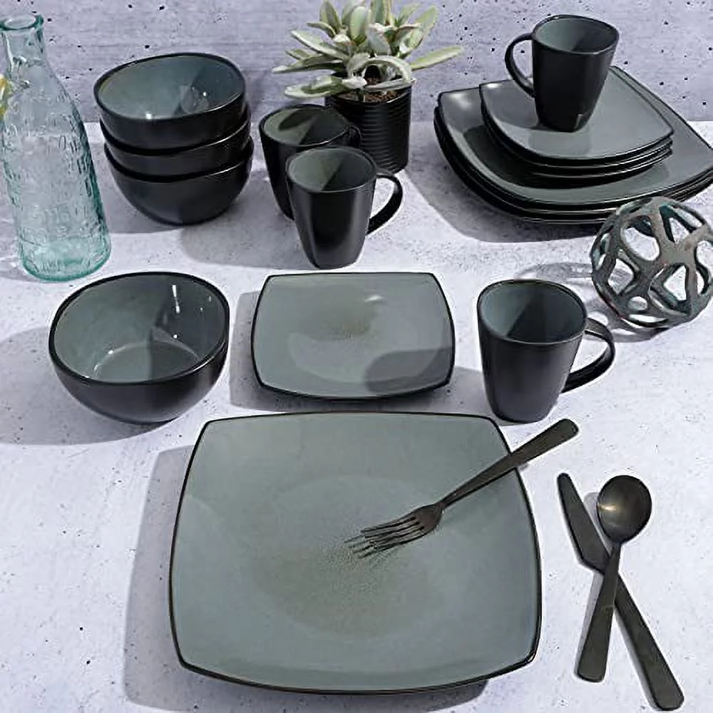 Gibson Soho Lounge Square 16-Piece Dinnerware Set - Eclipse