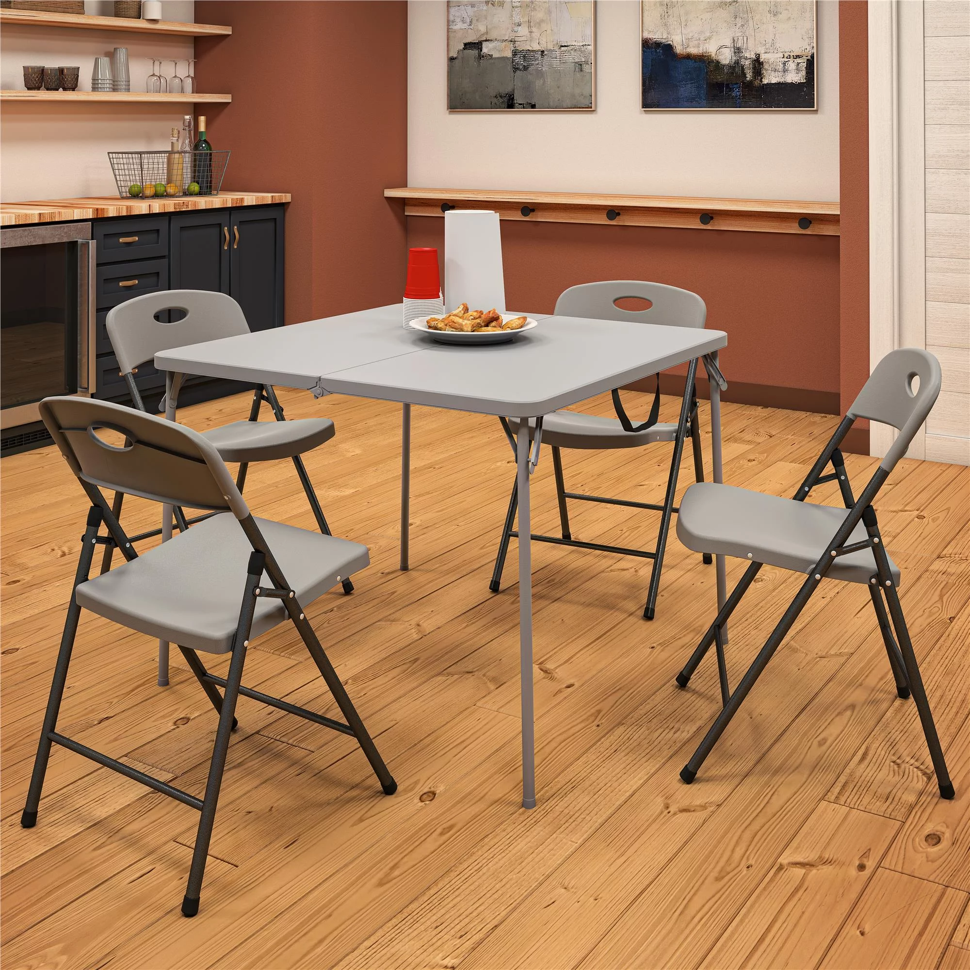 COSCO Solid Resin Plastic Folding Chair, Indoor/Outdoor, Double Braced, Gray, 4-Pack