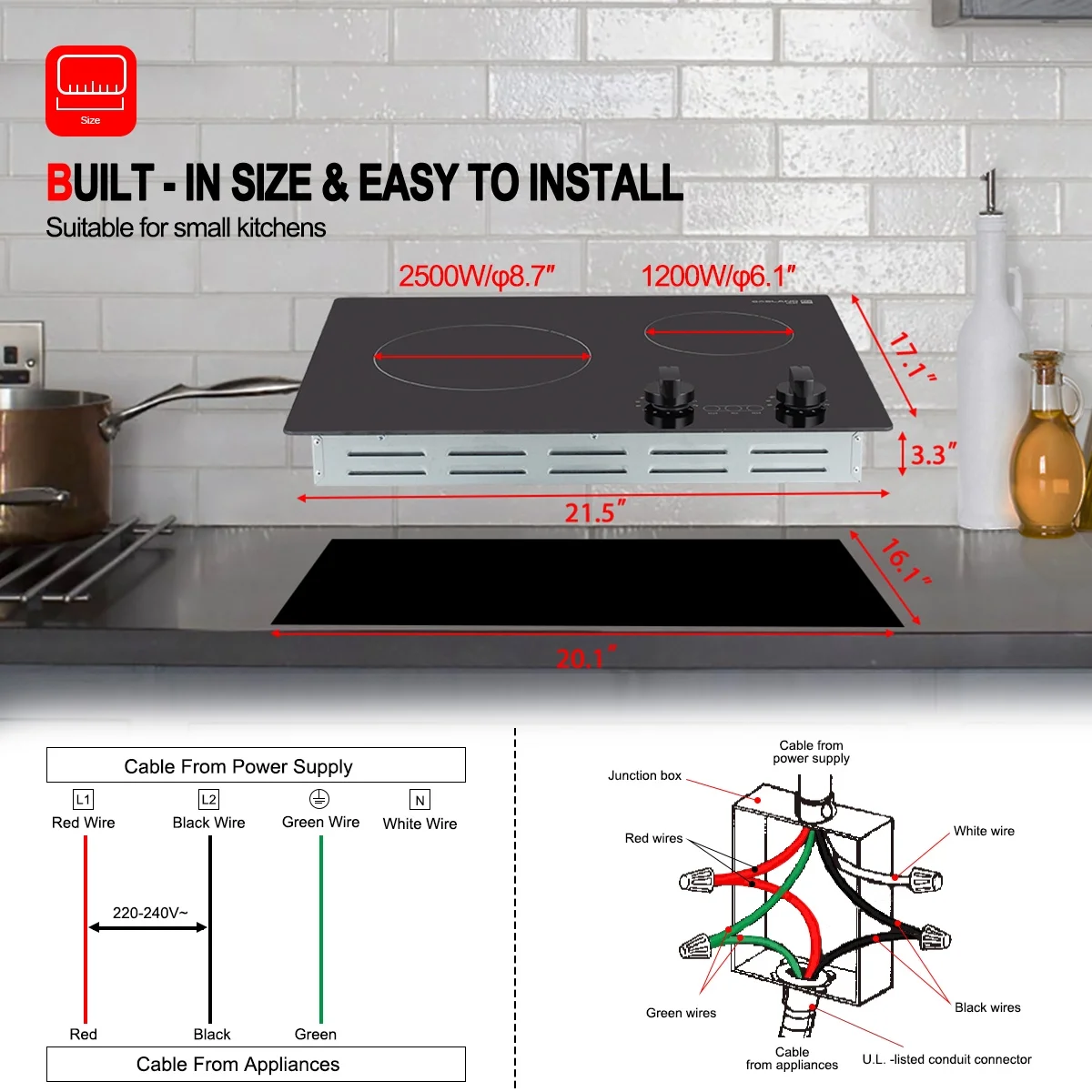 Gasland Chef 21 inch Electric Cooktop, 2 Burners Ceramic Electric Stove Top 240V, Knobs Control