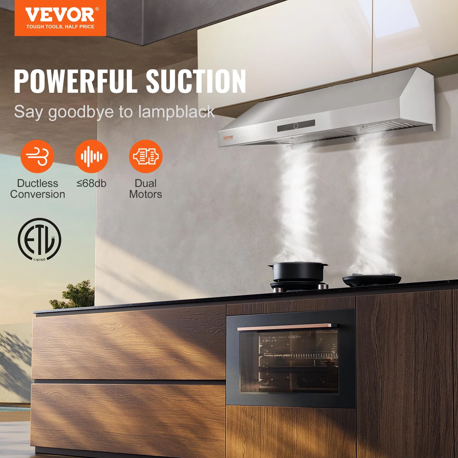 BENTISM 30inch Under Cabinet Range Hood ��558cfm 3 Speed Exhaust Fan,110V Ductless Kitchen Vent Range Hoods Stainless Steel LED with Touch Control Panel Ultra-Quiet
