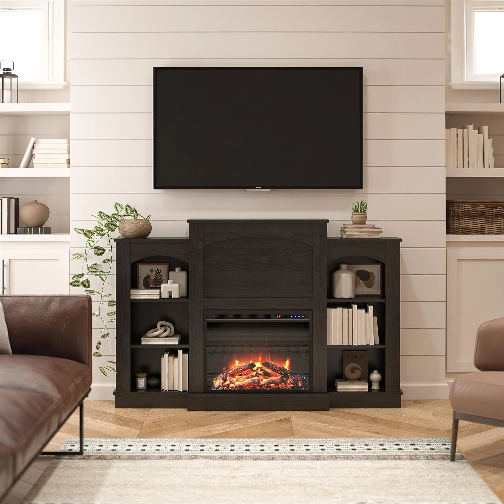 Ameriwood Home Hawke's Bay Fireplace Mantel with Bookshelves, Black Oak
