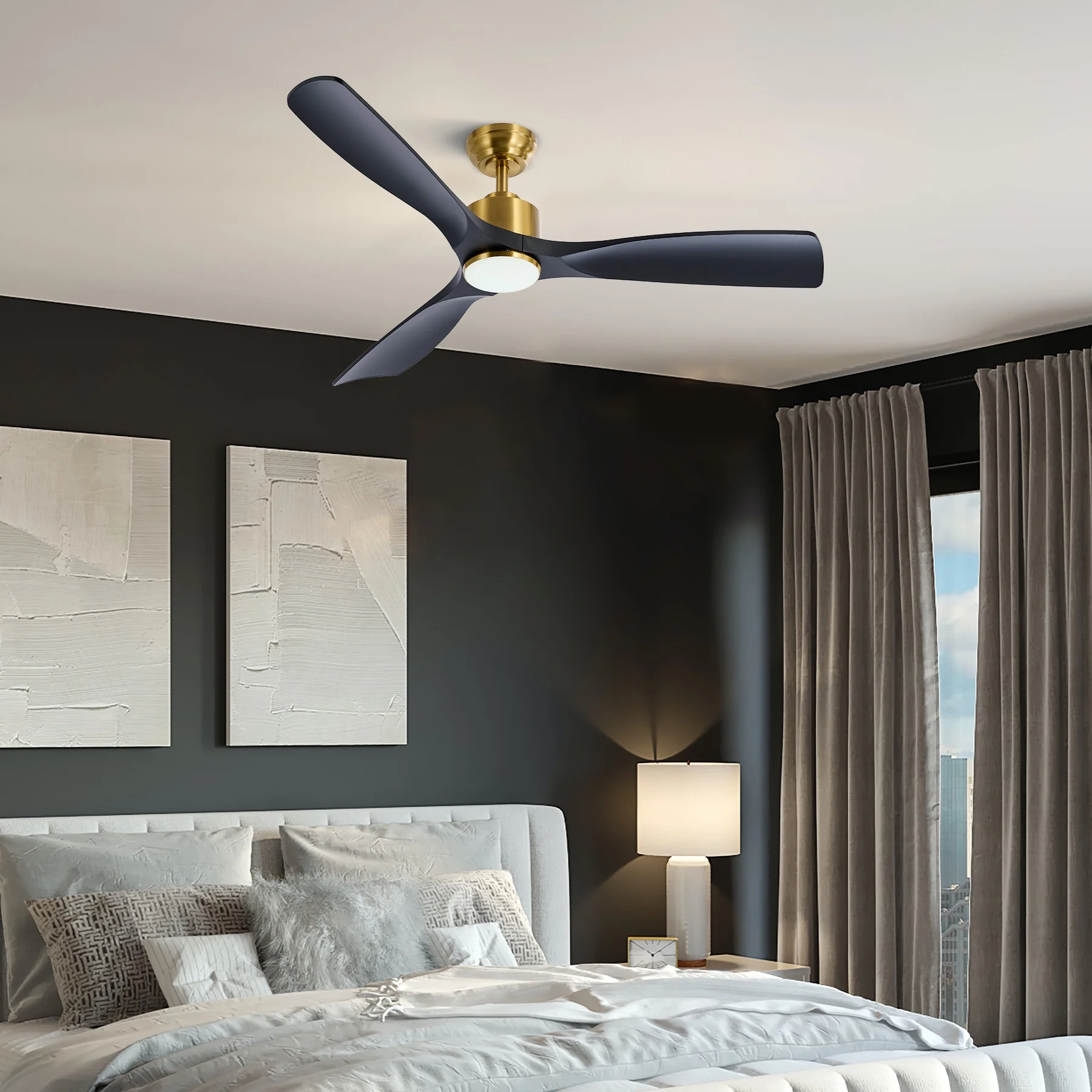 52' Smart Ceiling Fan with 6 Fan Speeds 1/4/8 hr. Timer & Remote Control Black