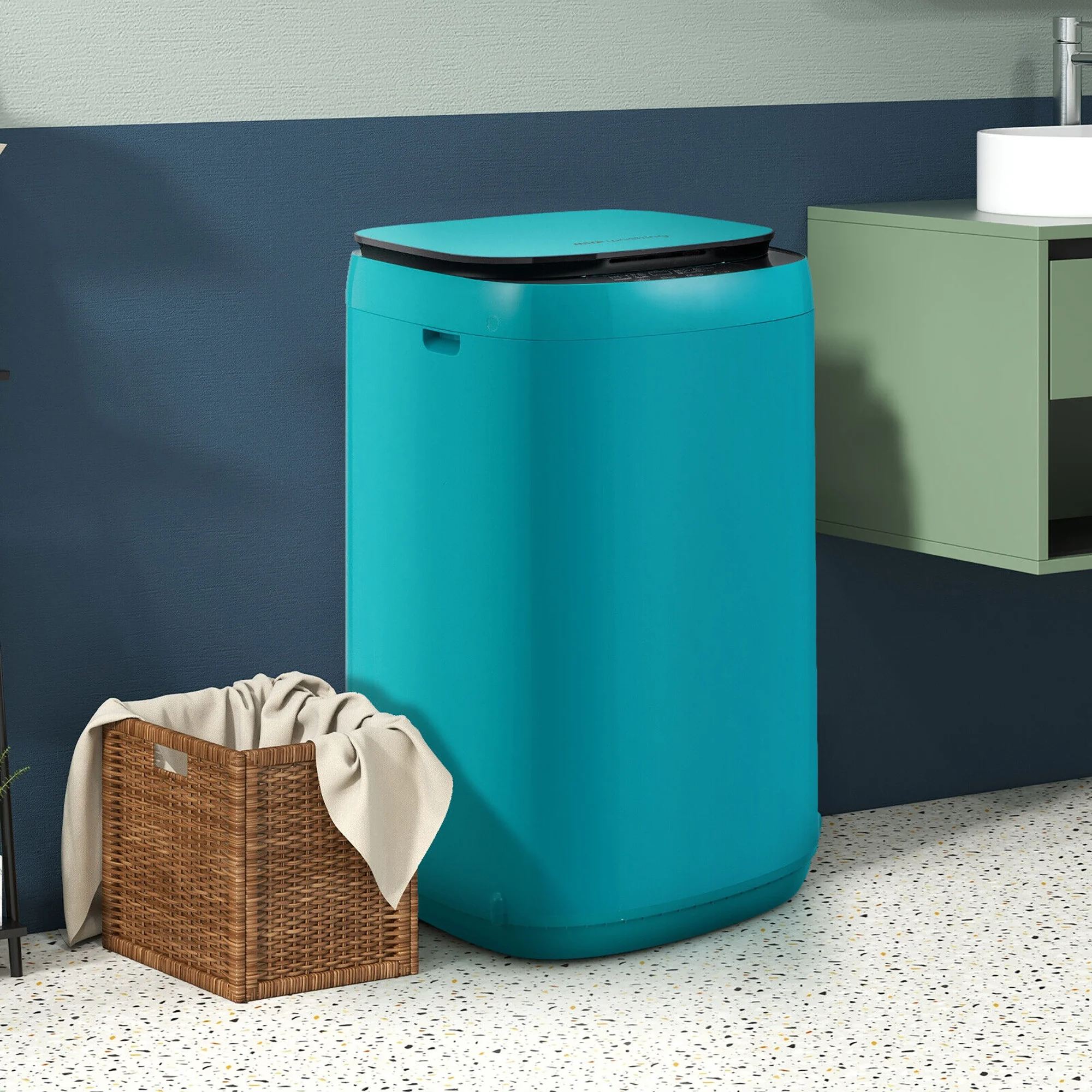 Gymax 7.7 lbs Full Automatic Washing Machine 0.78 Cu.ft Compact Washer & Spinner Combo Blue