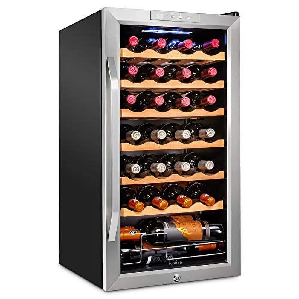 Ivation 28 Bottle Compressor Wine Cooler Refrigerator W/ Lock, Silver
