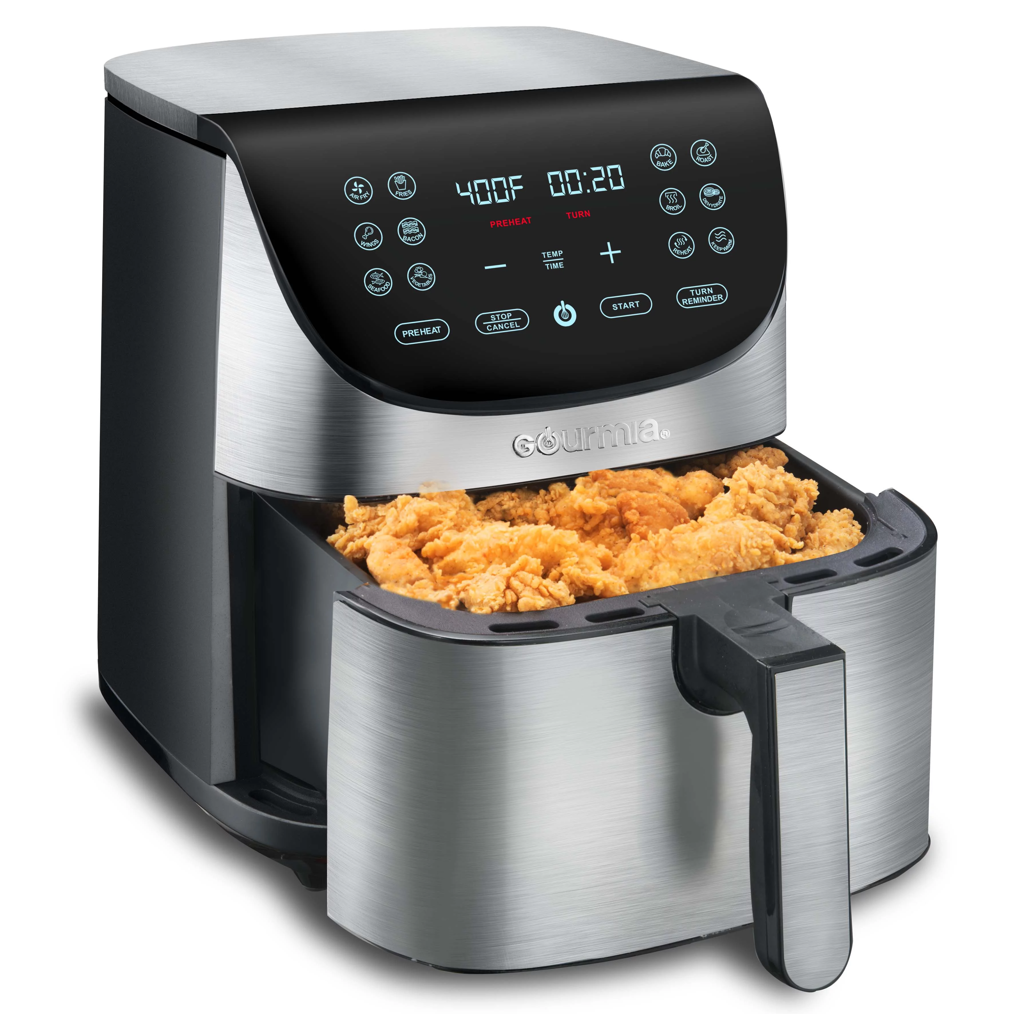 Gourmia 7 Qt Digital Air Fryer with Guided Cooking, Stainless Steel, 13.3 H, New