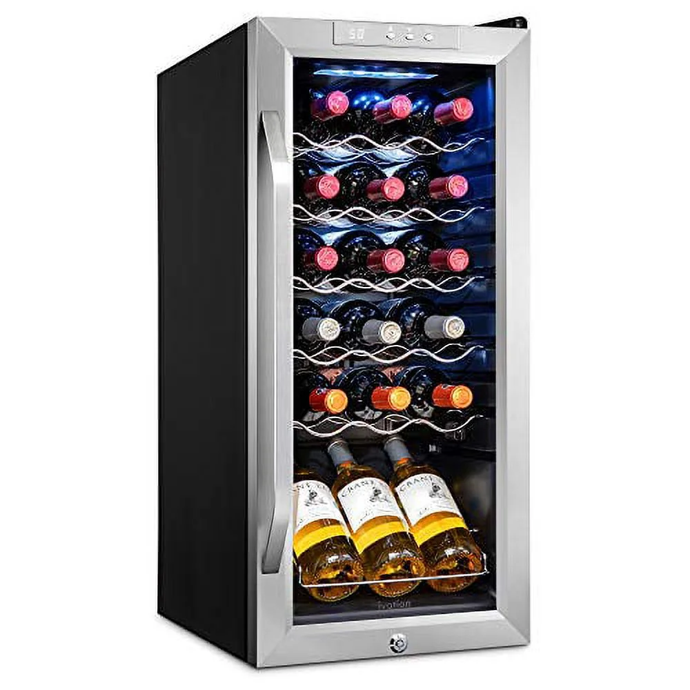 Ivation 18 Bottle Compressor Wine Cooler Refrigerator with Lock, Silver