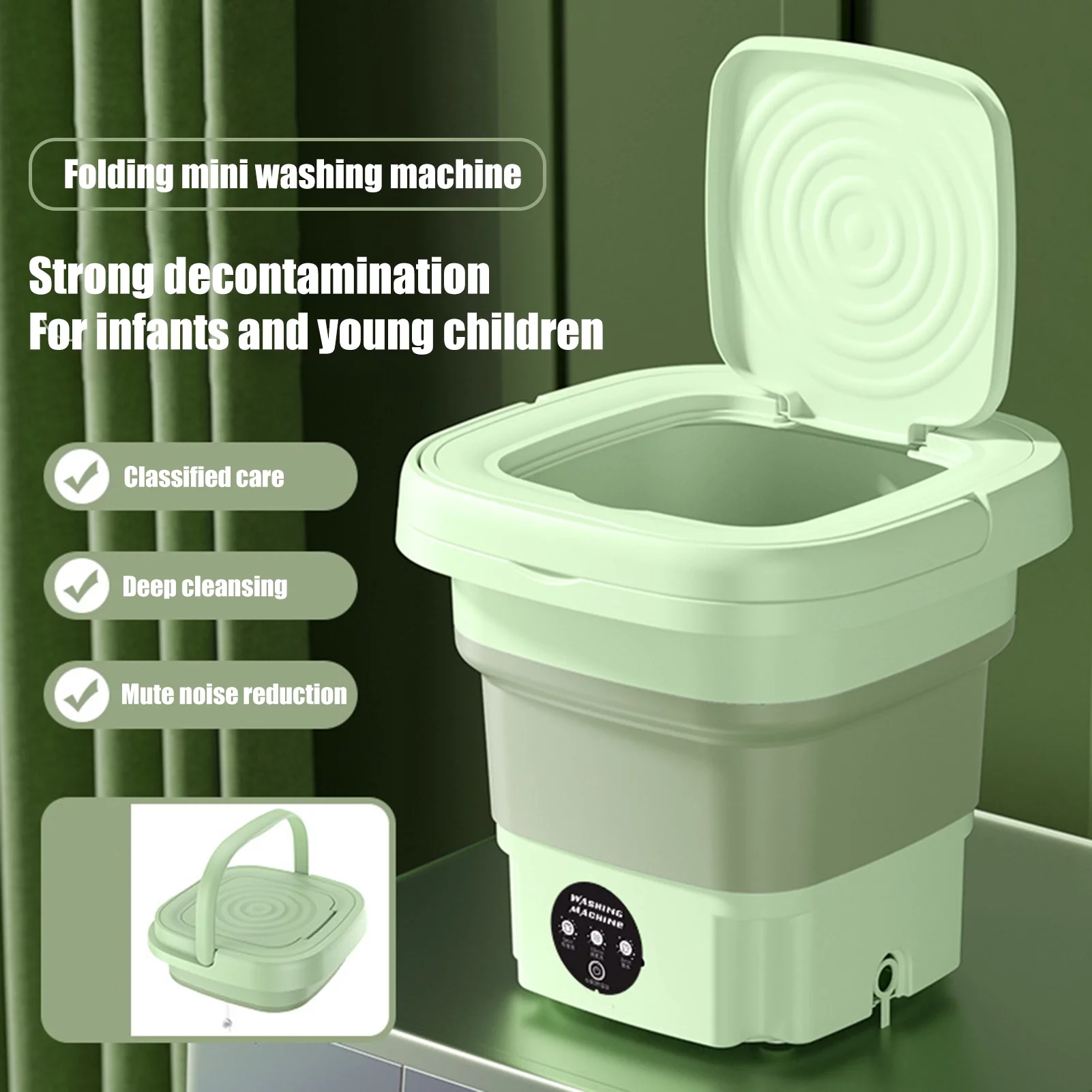 FaLX 8L Half Automatic Washing Machine - US Plug - 3 Modes - Imitation Hand Washing - Handheld - Foldable - with Drain Basket - Underwear Washer - Home Supplies