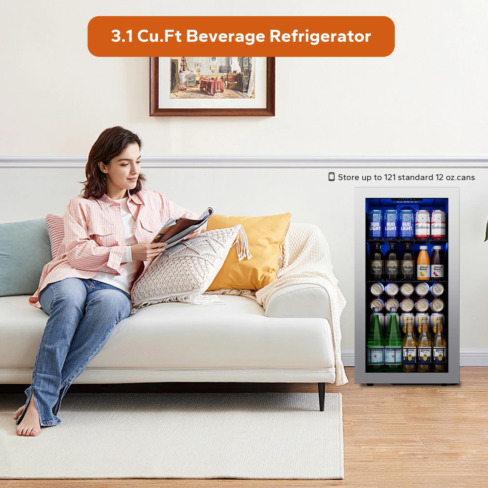 Ca'Lefort Beverage Refrigerator Cooler,121 Can Beverage Fridge with Glass Door for Soda Beer for Home Office