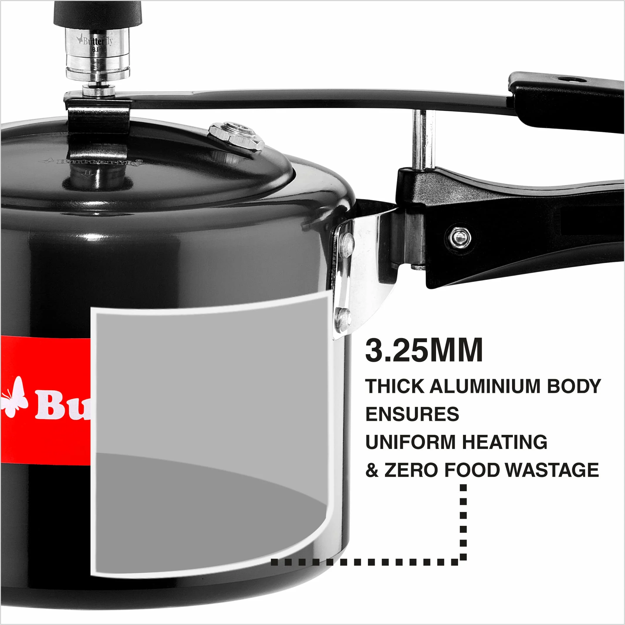 Butterfly Friendly Inner Lid 3 Ltr Aluminium Hard Anodised Pressure Cooker, Induction Bottom (Silver)