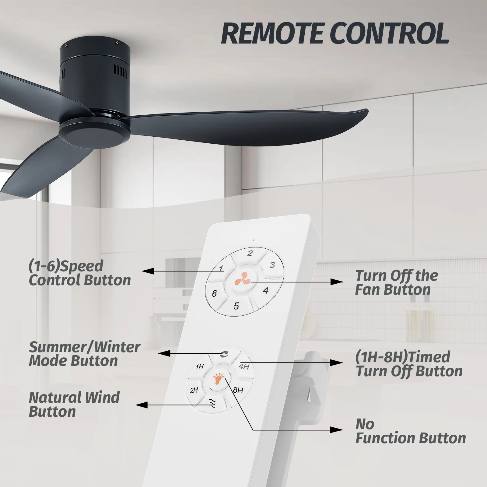 ALUOCYI Flush Mount Ceiling Fan Without Light,52 inch Low Profile Ceiling Fan with Remote Control,Modern Reversible DC Motor for Bedroom Living Room Outdoor Patio Ceiling Fans Black