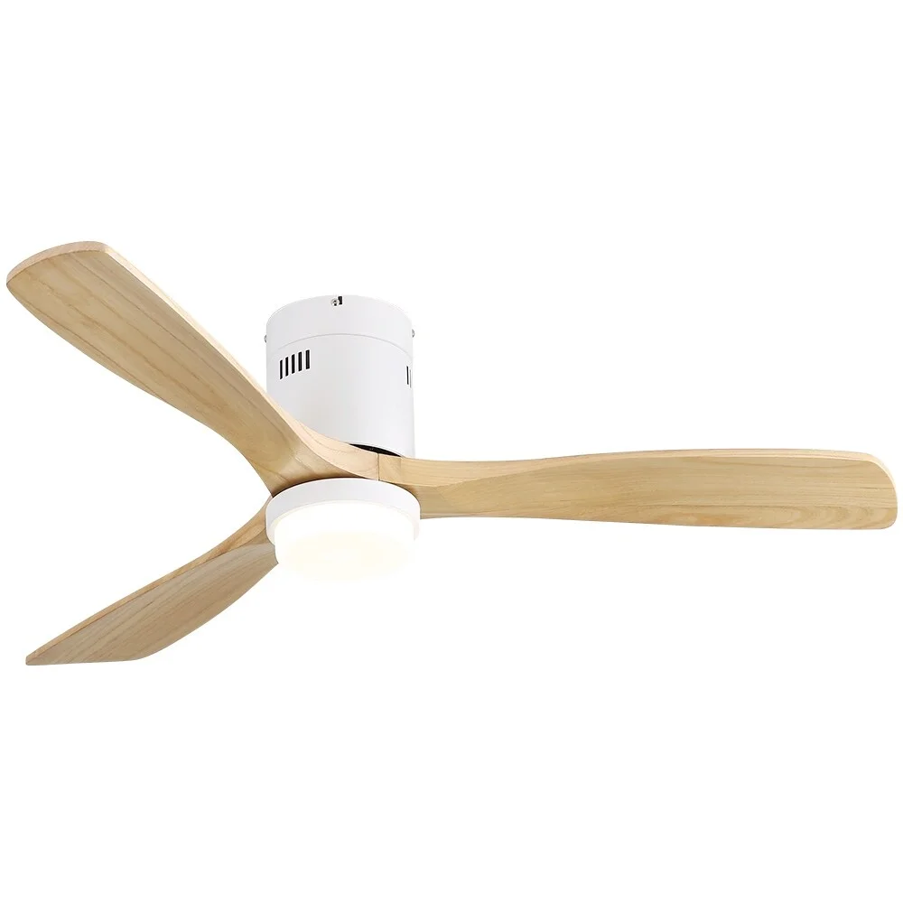 52' Low Profile Ceiling Fan with Light and Remote,Wood Blades,Integrated LED,3 Light options White and Burlywood Blades 52 inch