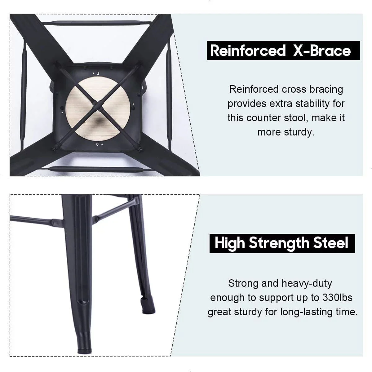 Andeworld 30' Metal Barstools Set of 4 Counter Height Bar Stools with Back (30' Seat Height, Wooden Top Low Back Matte Black)