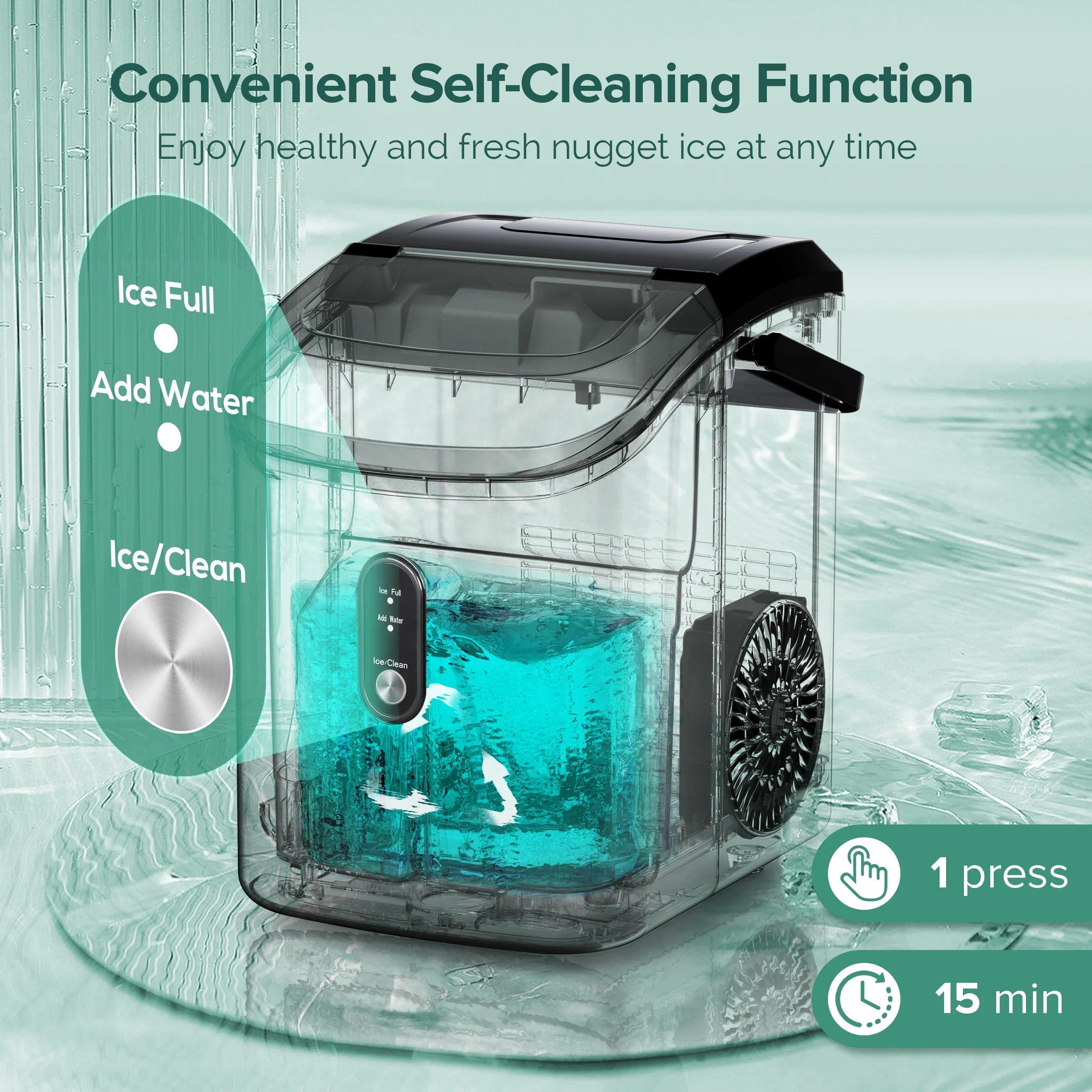 KISSAIR Nugget Ice Maker Countertop with Soft Chewable Pellet Ice, Portable Ice Machine with Handle, 34lbs/24H, Black
