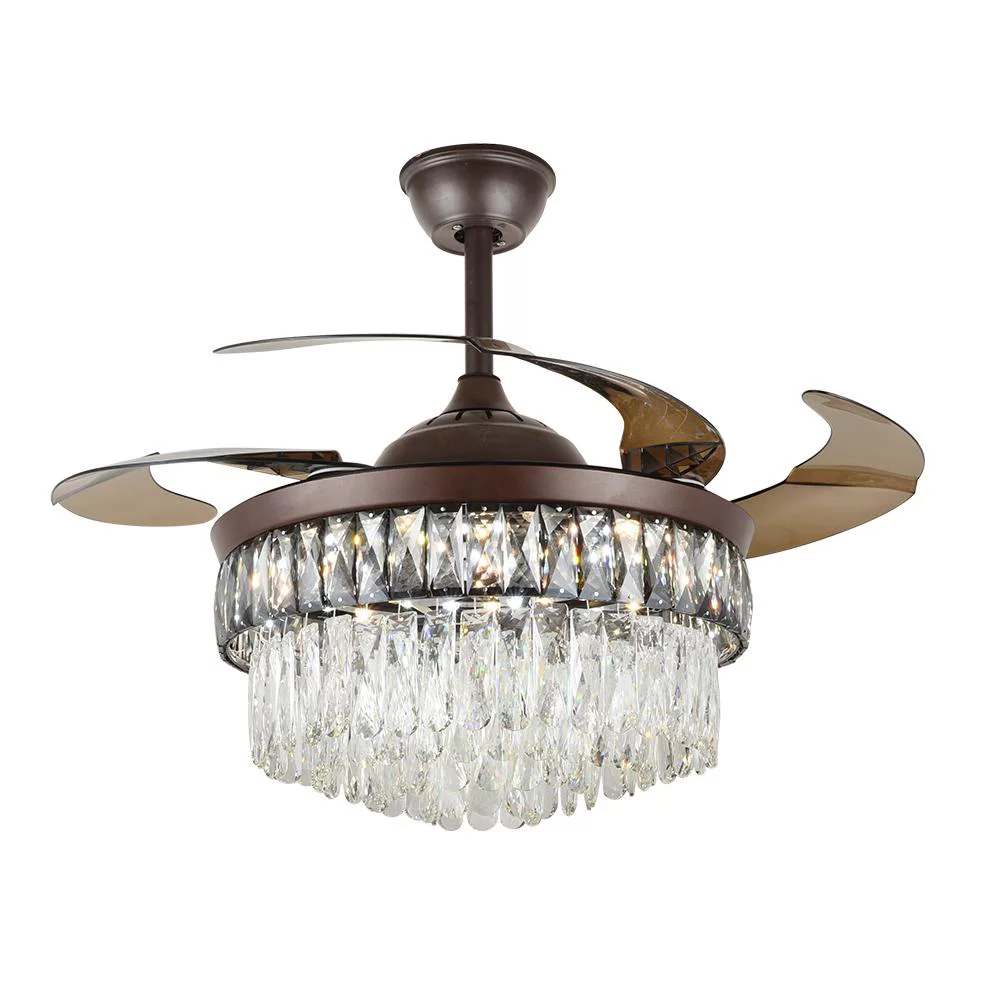 KPIBEST Crystal 42' Chandelier with Fan Remote Fandeliers 3 Color 3 Speed Lighting Fixture for Living Room Dining Room Invisible Ceiling Fan with Light Black Finish 110V