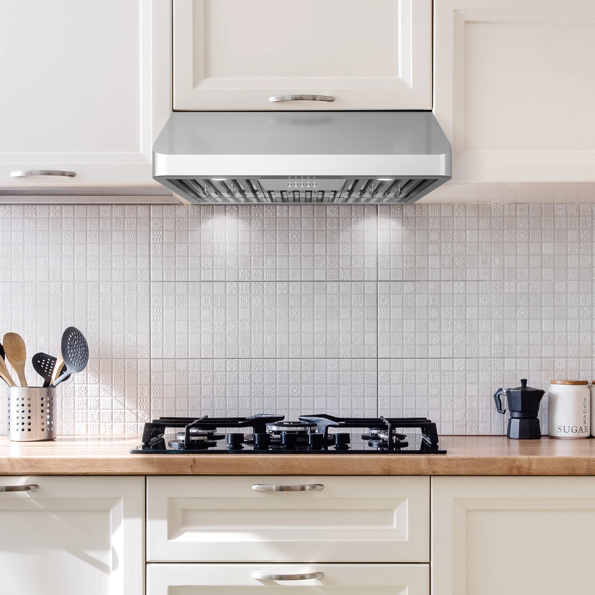 30 in. Ducted Under Cabinet Range Hood Kitchen Hood in Stainless Steel with Push Button Controls, LED Lights, Permanent Filters