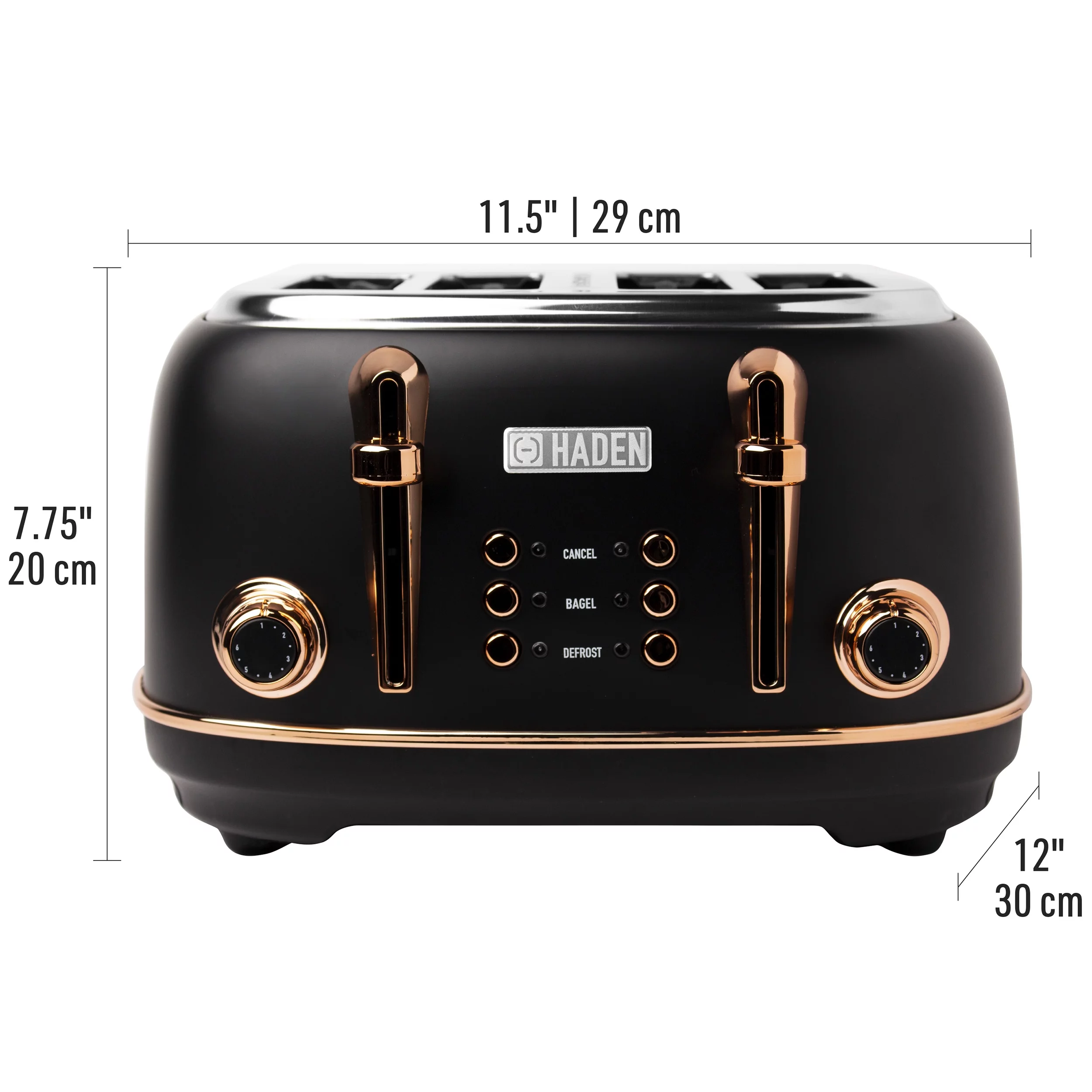 Haden Heritage 4-Slice Wide Slot Toaster, Black / Copper - 75042