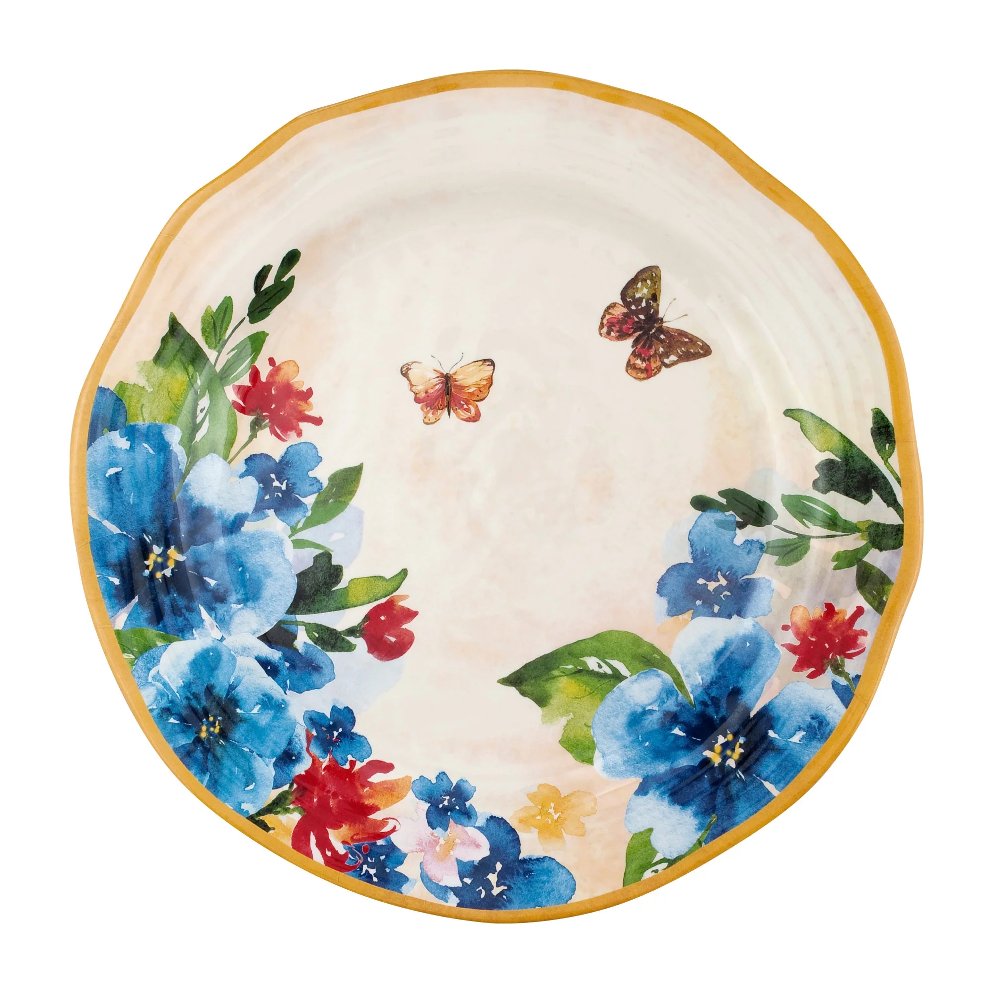 Gourmet Art 16-Piece Butterfly Melamine Dinnerware Set, Service for 4. Includes Dinner Plates, Salad Plates, Dessert Plates and Bowls.