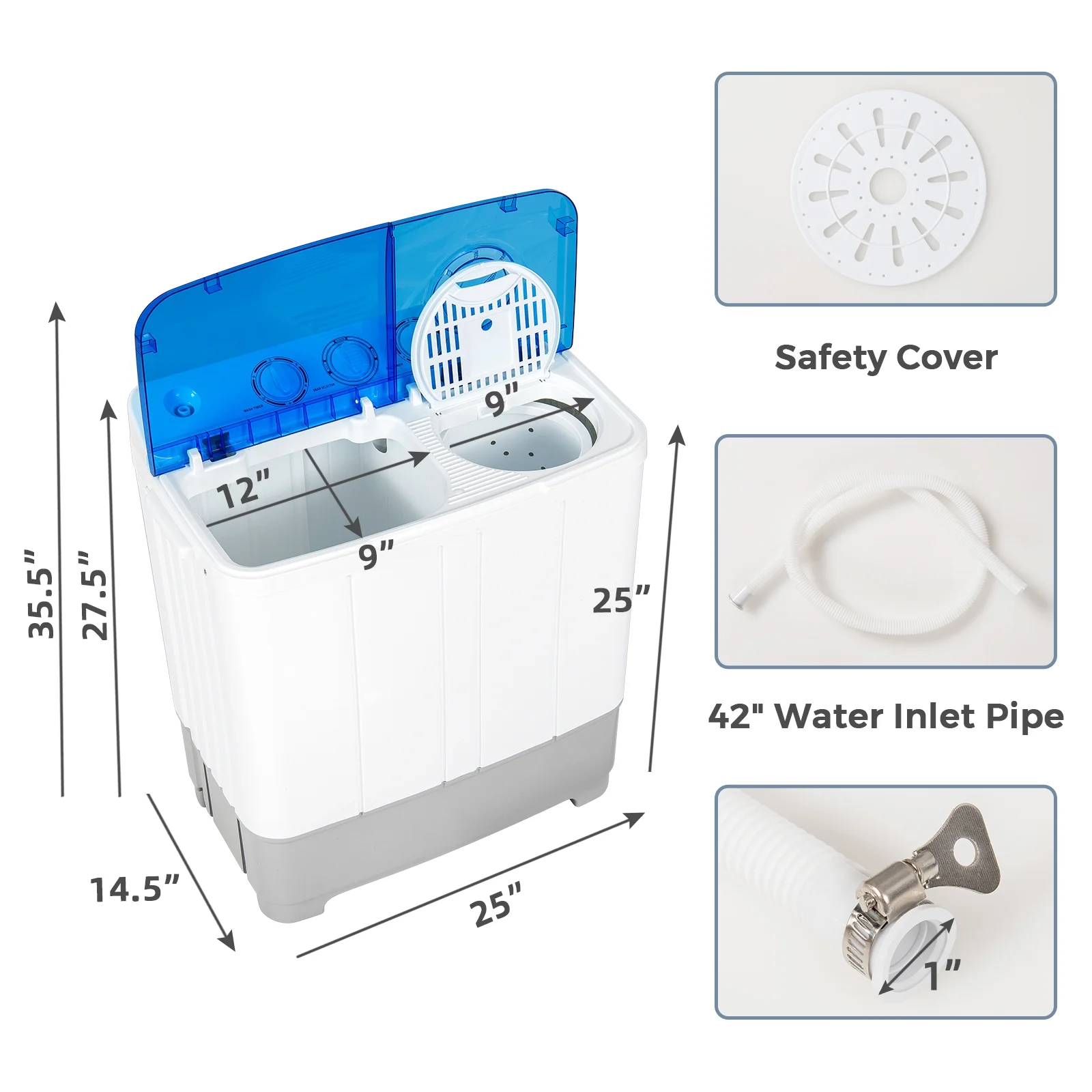Giantex Portable Twin Tub Mini Washing Machine Washer 13.2lb&Spinner 8.8lb Blue