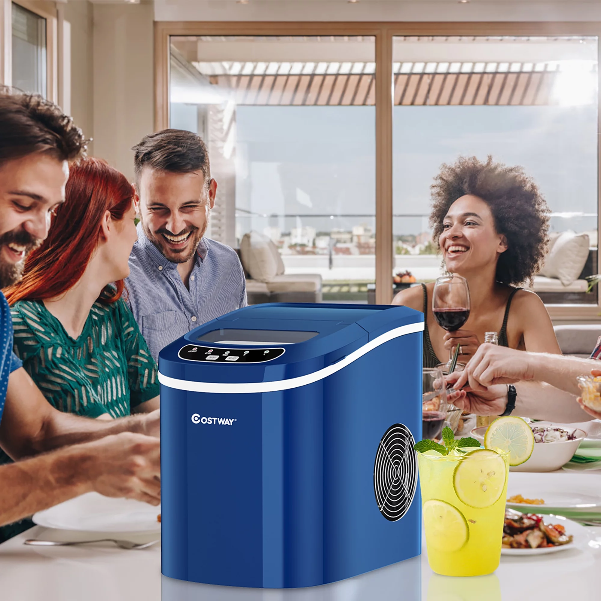 Costway Portable Compact Electric Ice Maker Machine Mini Cube 26lb/Day ABS Navy