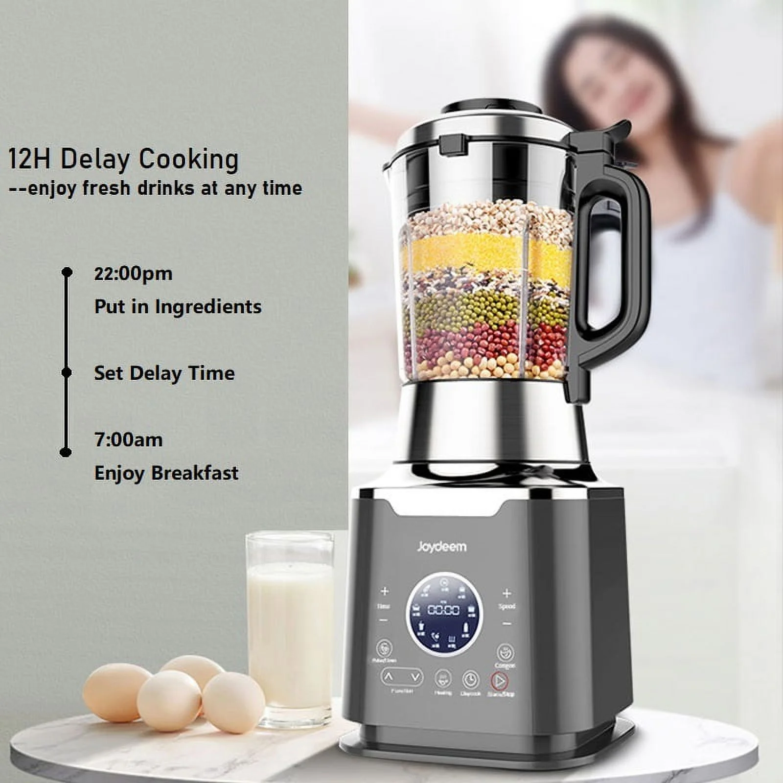 Joydeem Cooking Blender JD-D16 with Stew Pot, Countertop Blender for Shakes & Smoothies and Hot Soup, Soy Milk Maker, 59Oz 1200w Black