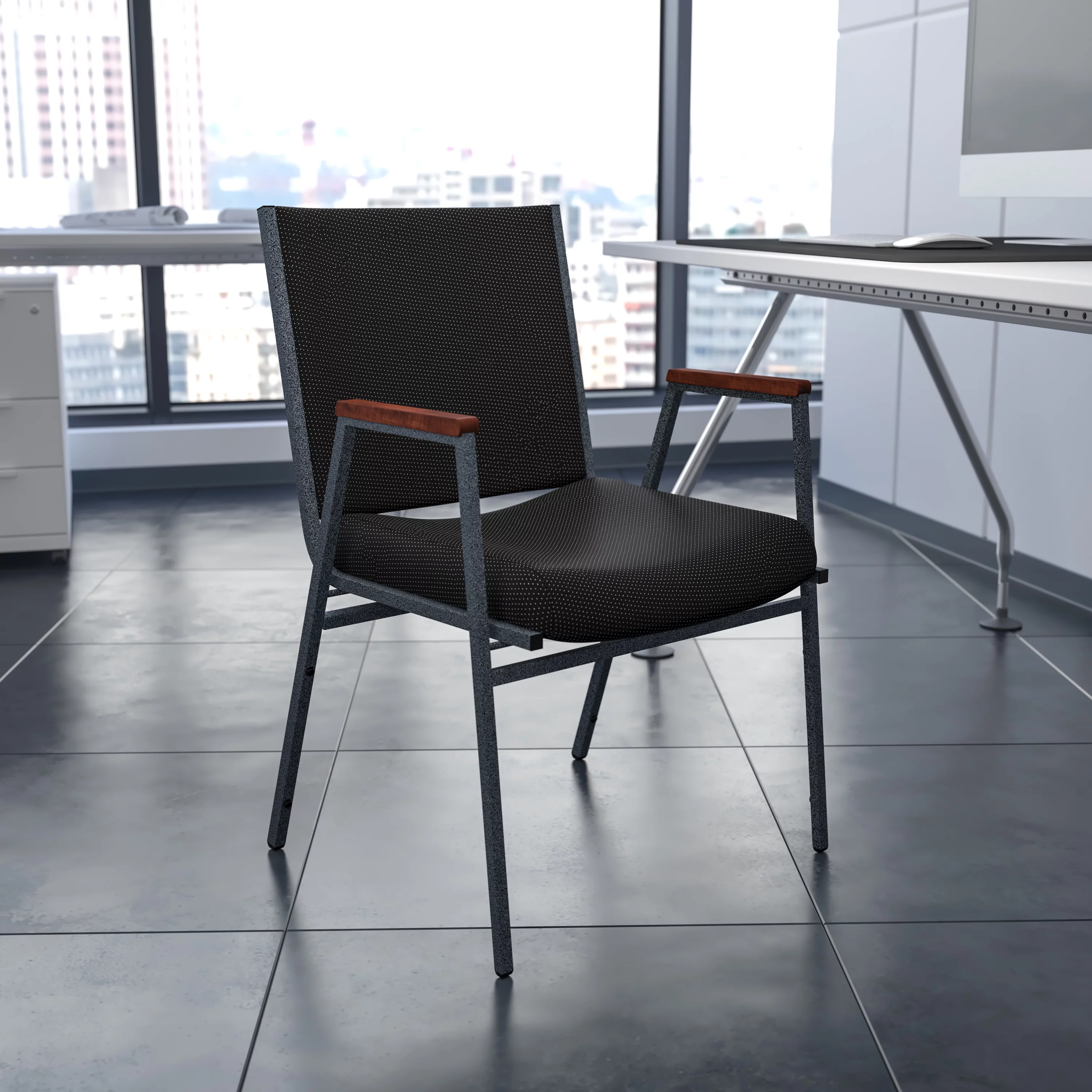 Flash Furniture HERCULES Series Heavy Duty Black Dot Fabric Stack Chair with Arms