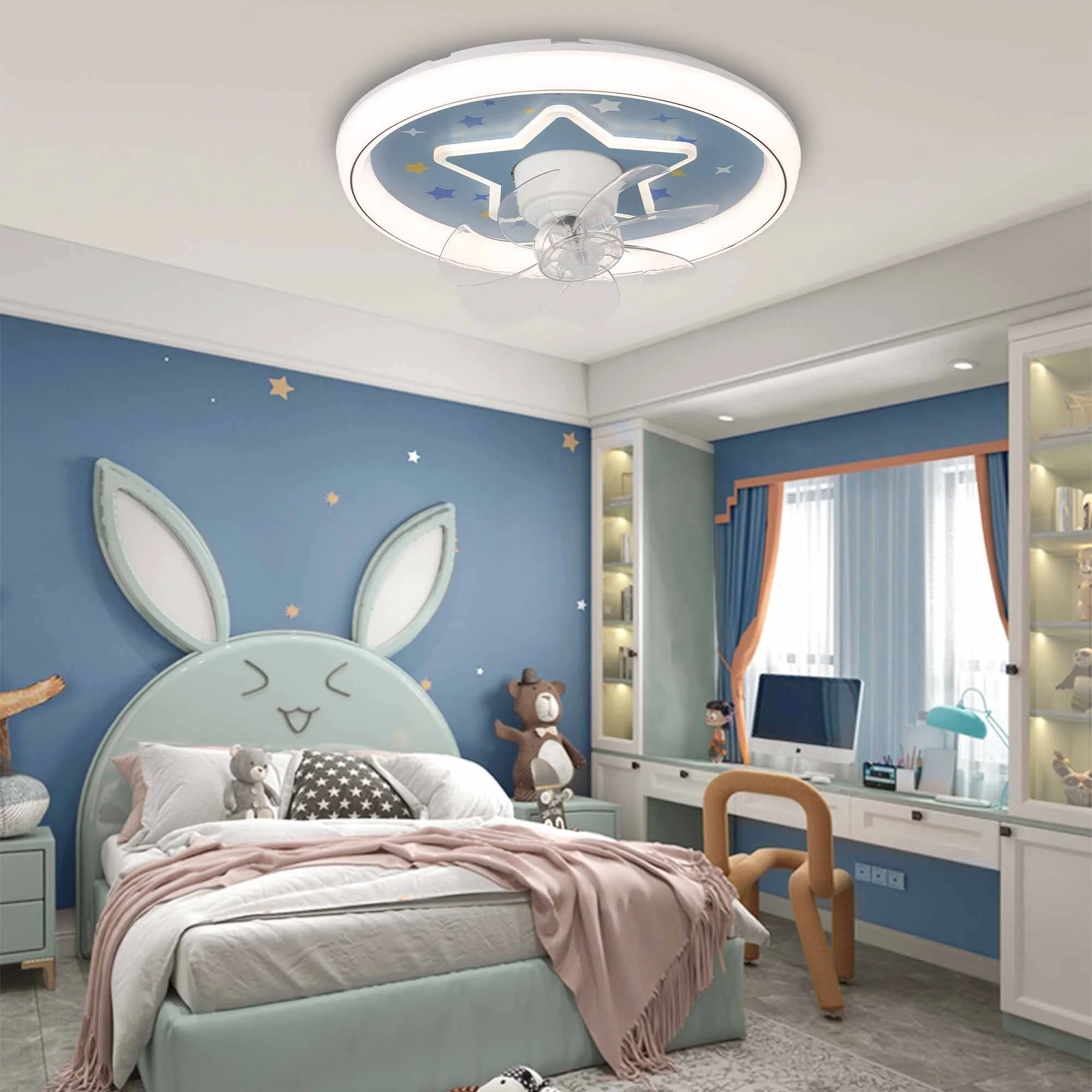 Dawn Whisper Noiseless Low Profile Ceiling Fan with Lights and Remote Timing Reversible for Bedroom, Kids Room and Living Room