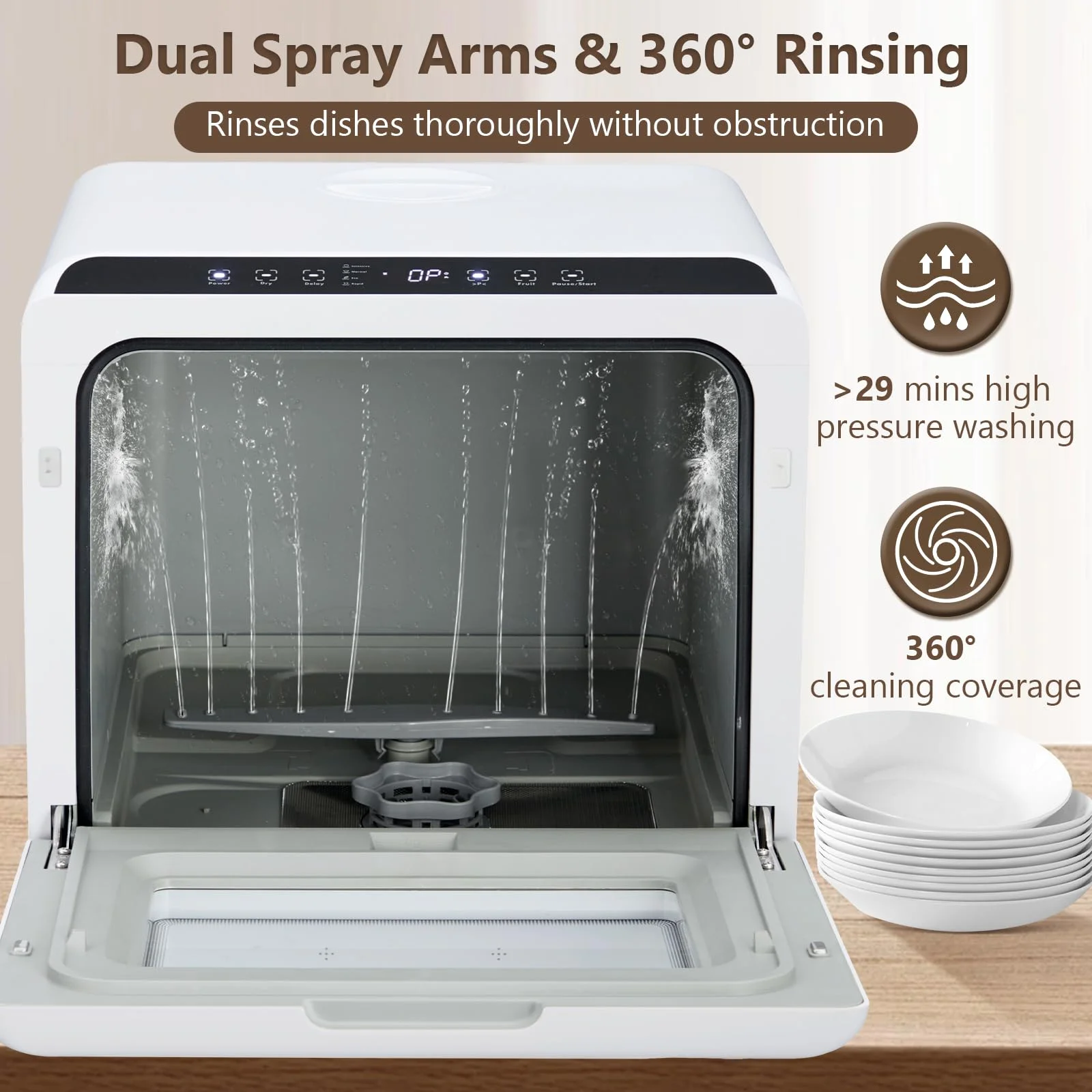 Ataucjin Countertop Dishwasher, Portable Dishwashers with 4.5L Built-in Water Tank, 5 Washing Programs & Air-Drying Function, 360�� Dual Spray Arm, Mini Dishwasher Dish Washer for Apartments RVs, White