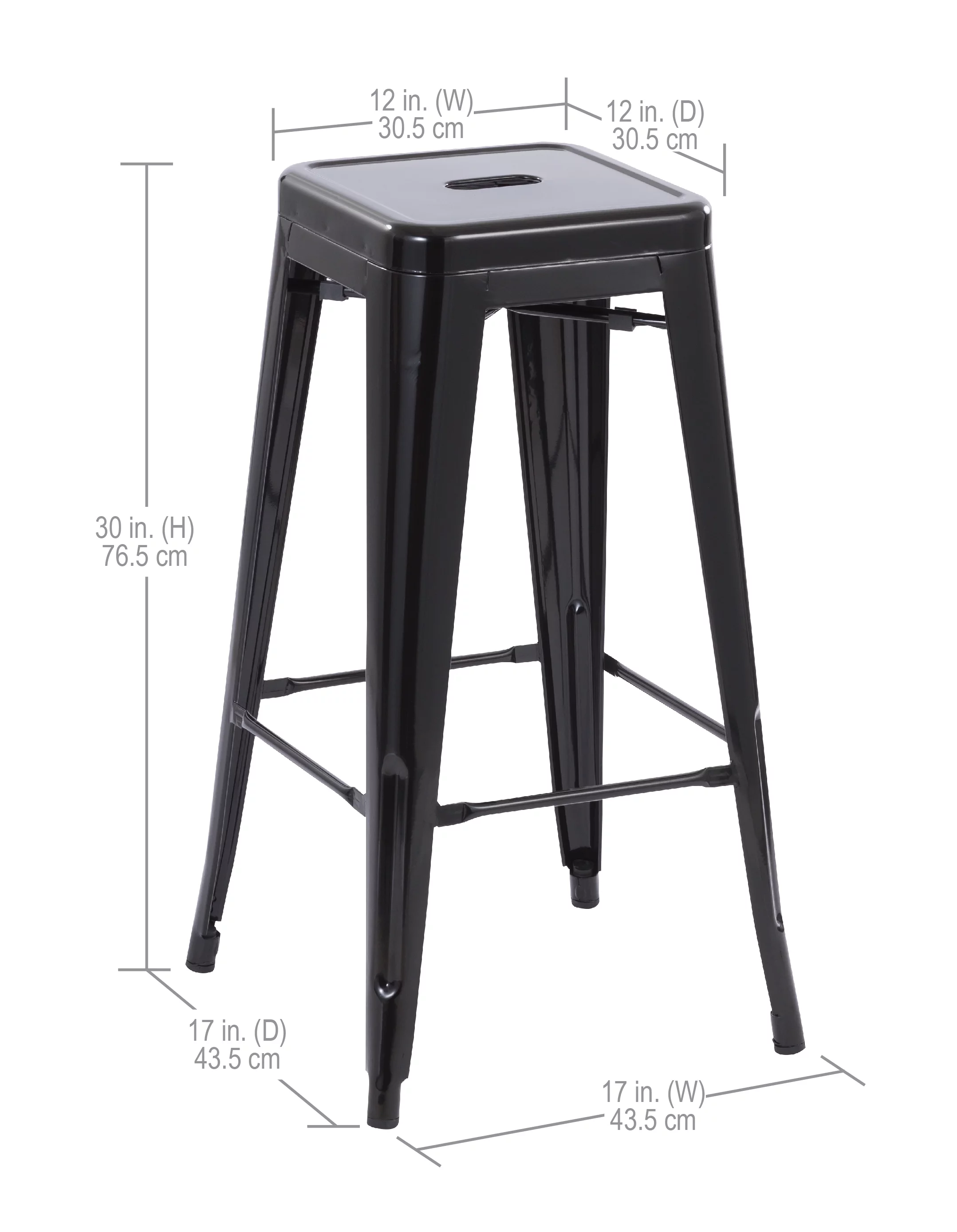 Howard 30inch Stackable Metal Barstool, Set of 4, Black Color, for Indoor and Outdoor