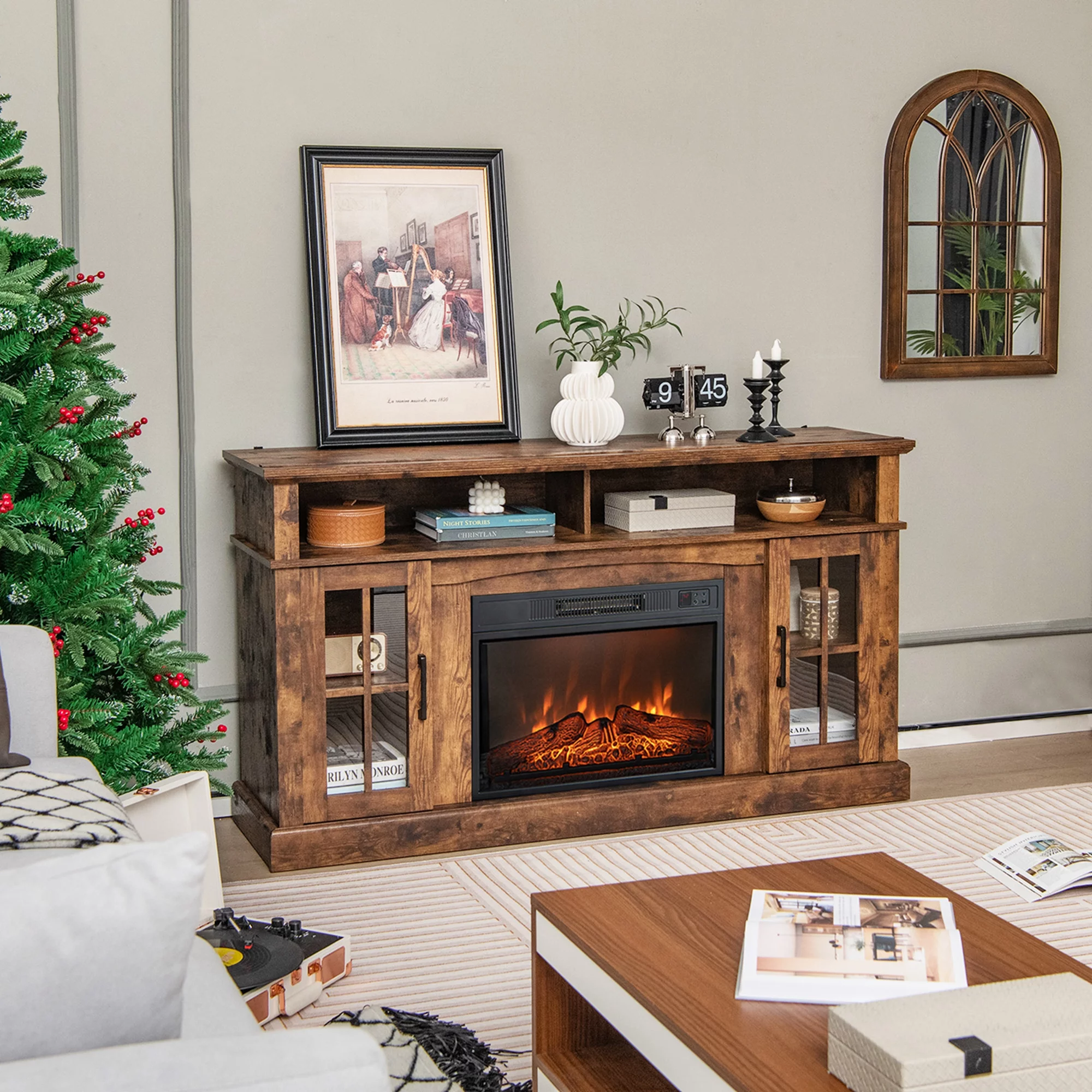 Costway 58'' Fireplace TV Stand with 1400W Electric Fireplace for TVs up to 65 Inches
