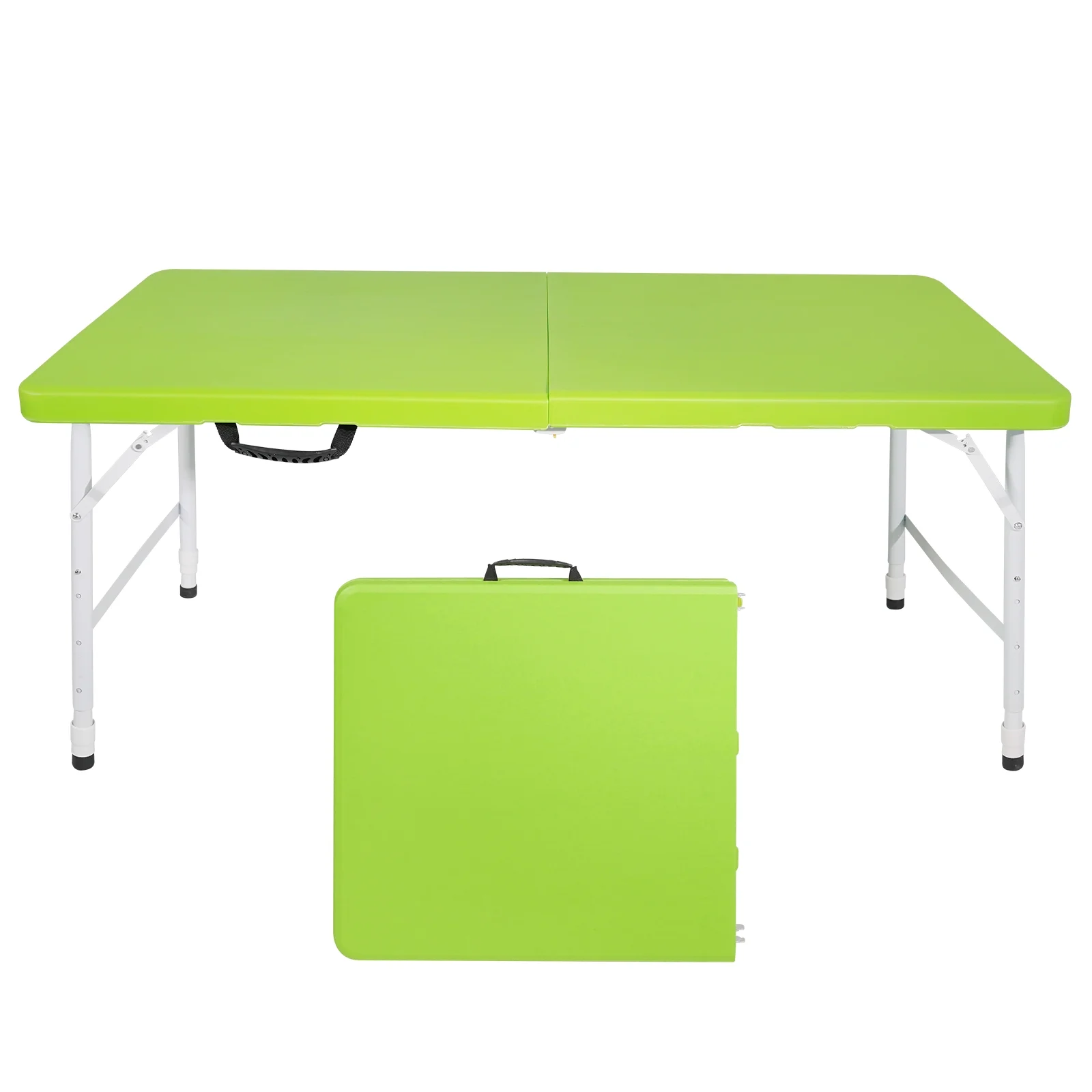 4 FT Portable Folding Table, Indoor Outdoor Portable Heavy Duty Camping Table Wedding Event Utility Game Desk w/Handle and Steel Legs, No Need Assembly, Camping Table for Picnic Dining Party, Black