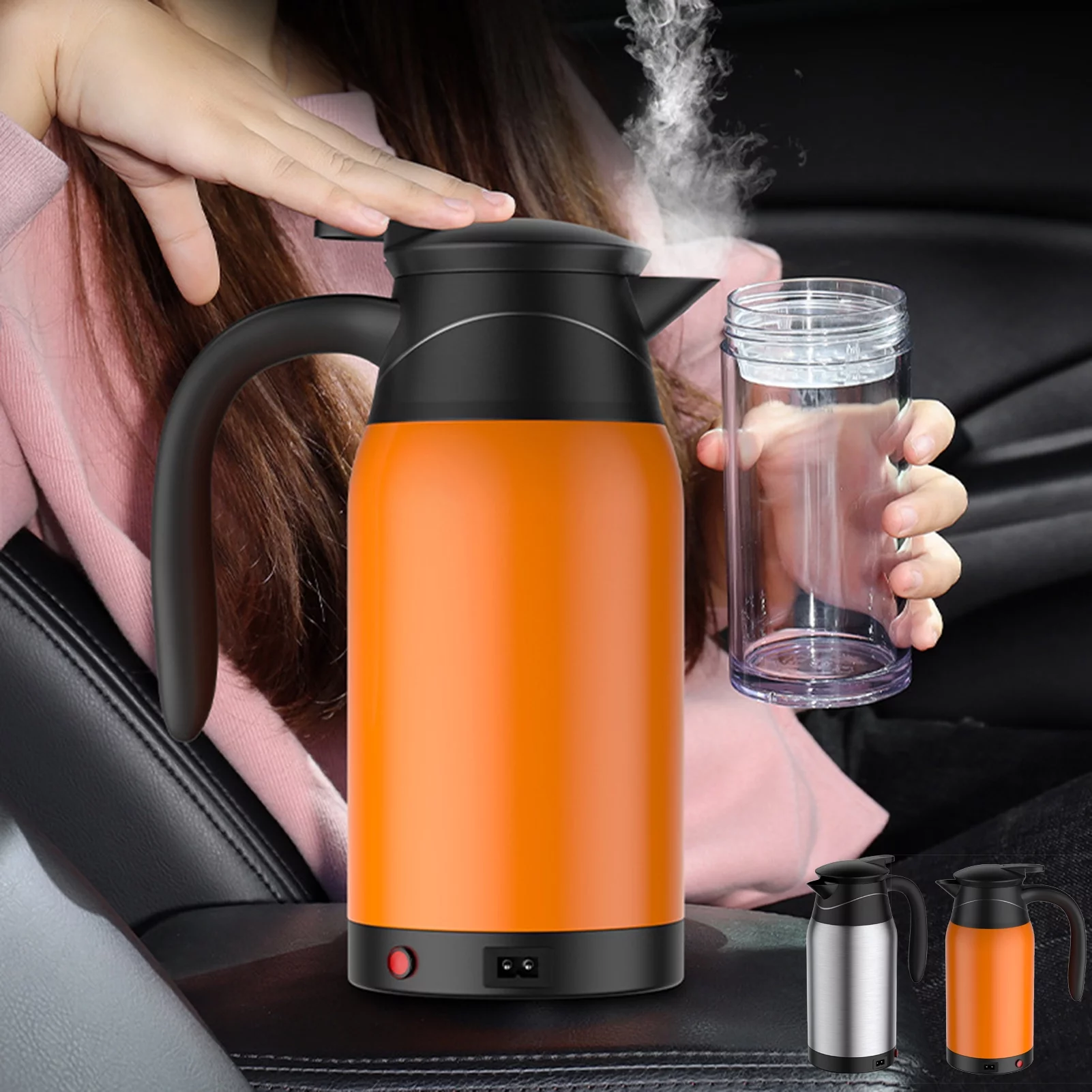 Fusipu Car Electric Kettle Portable Digital Display Stainless Steel Lightweight Boiling Water Cup for Travel