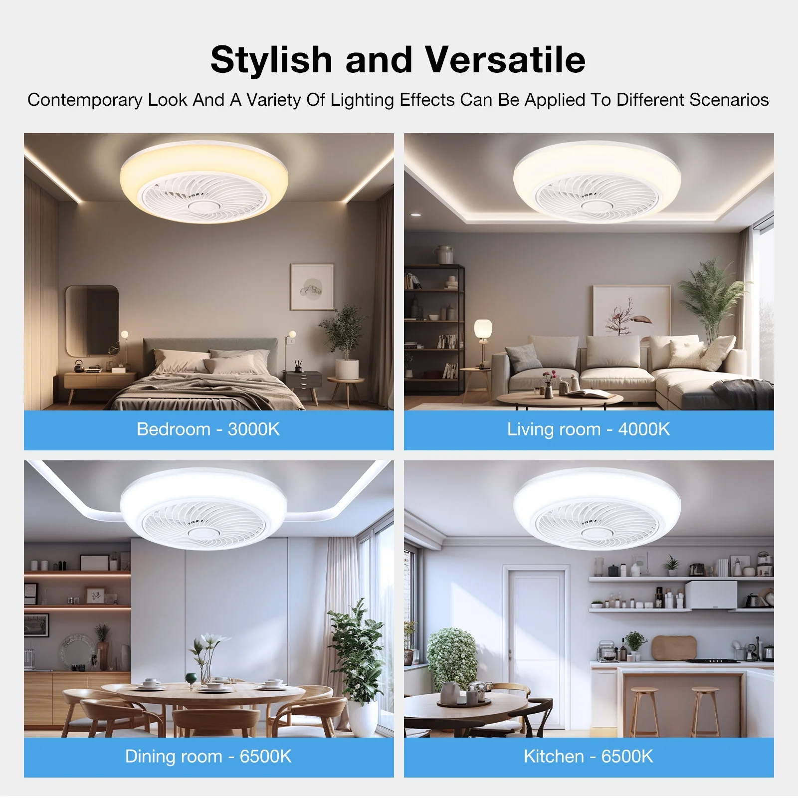 BLITZWILL 18inch Flush Mount Ceiling Fans with Lights, Adjusting Light Colors and Wind Speeds, Timing Fan, for Indoor & Outdoor