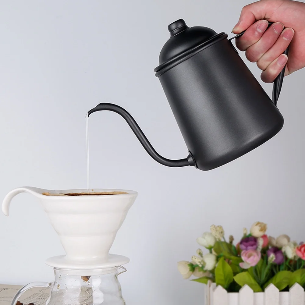 900ml Stainless Steel Black Household Portable Narrow Long Mouth Coffee Pot