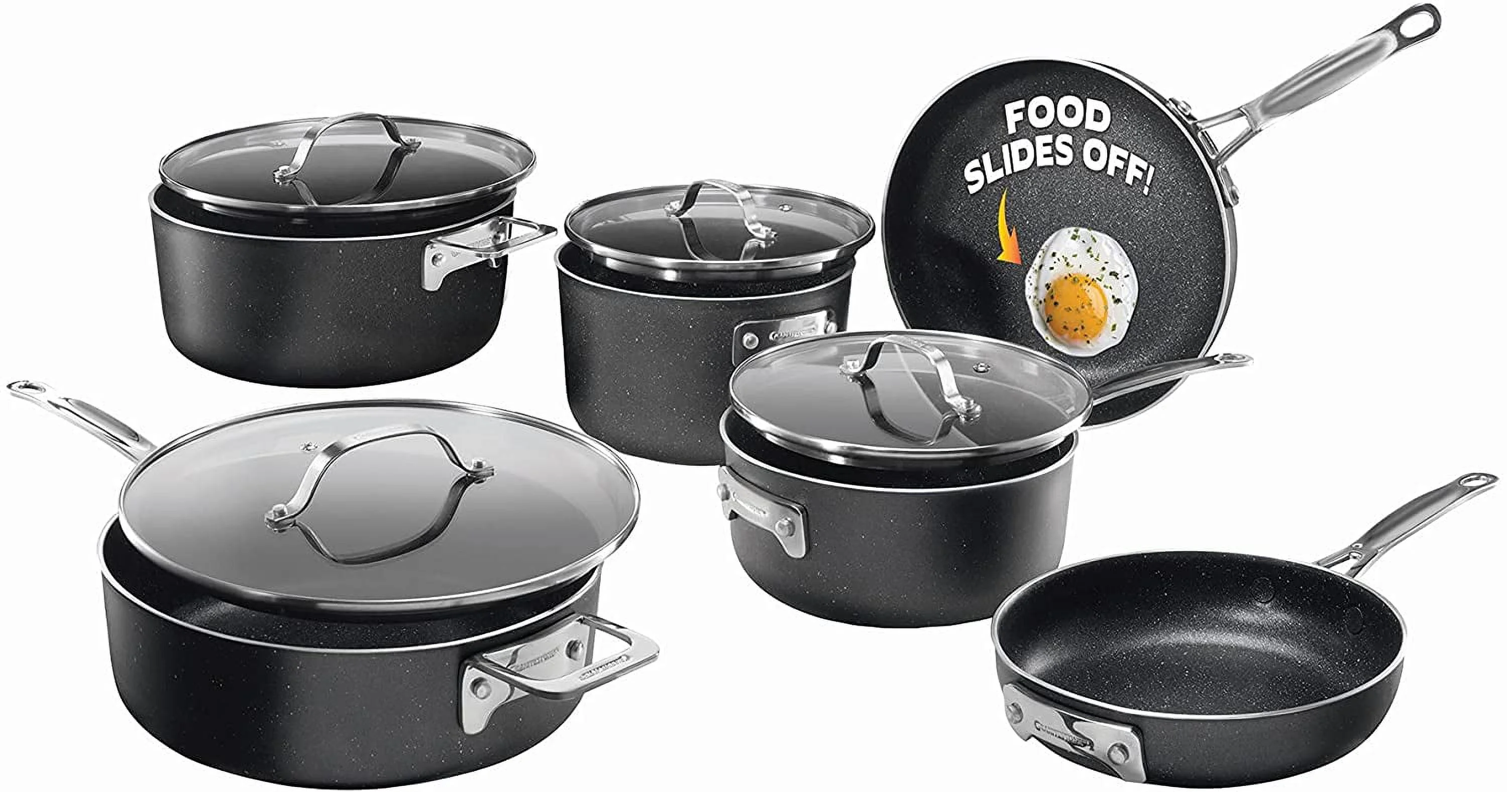 Granitestone Stackmaster Nonstick Pots and Pans Set, 10 Piece Complete Cookware Set, Stackable Design with Ultra Nonstick Mineral & Diamond Coating, Dishwasher & Oven Safe