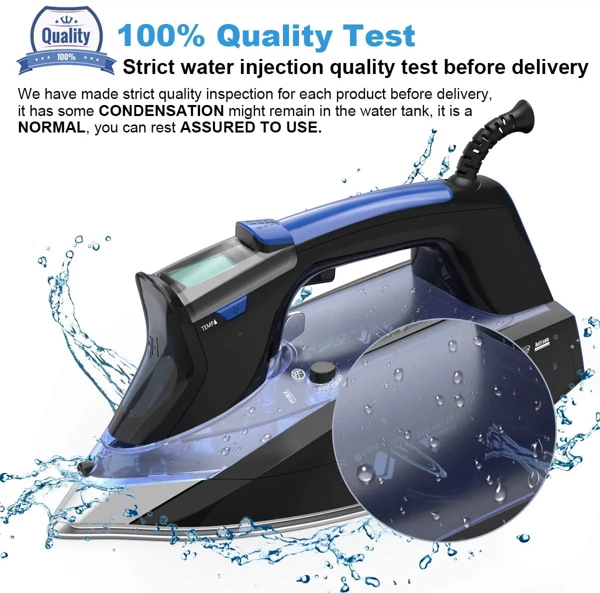 Dcenta 1800W Steam Iron with Digital LCD Screen Ceramic Coated Soleplate 3-Way Auto-Off 11 Preset Temperature and Steam Settings for Variable Fabric Auto-Off Self-Cleaning Anti-Drip Clothes Iron