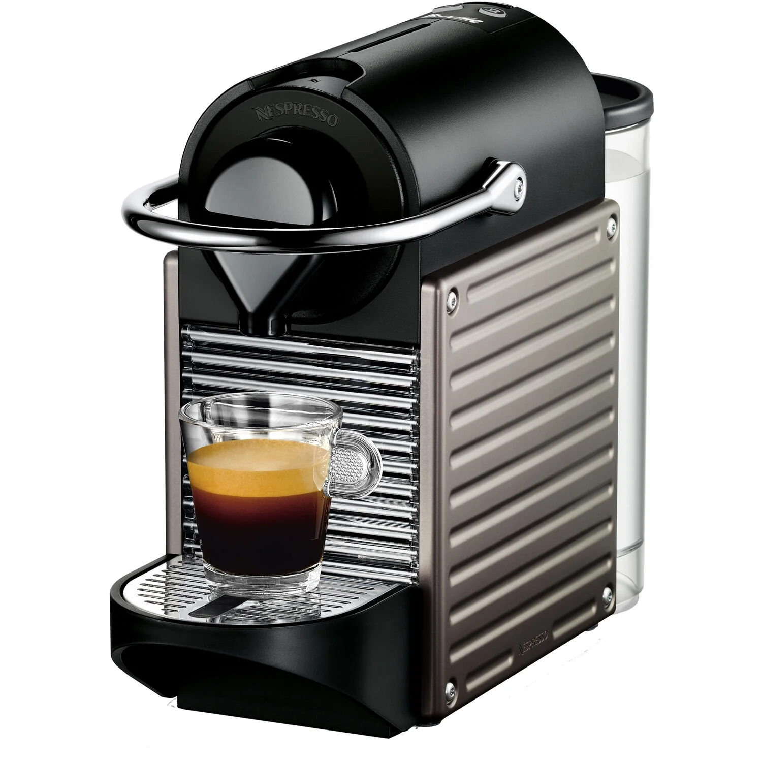 Breville Nespresso Pixie Single-Serve Espresso Machine in New Electric Titanium and Aeroccino Milk Frother in Black