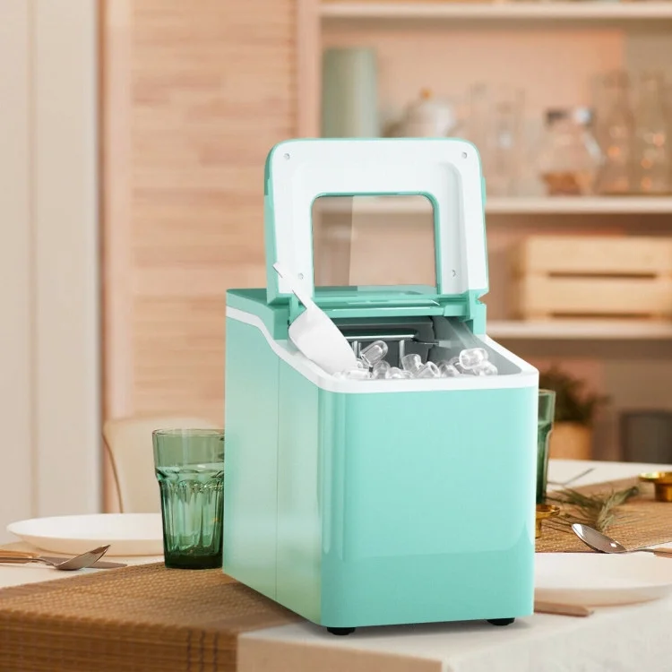 Canddidliike Portable Countertop Ice Maker Machine with Scoop-Green, Electric Portable Compact Countertop Automatic Ice Cube Maker Machine for Home/Kitchen/Office