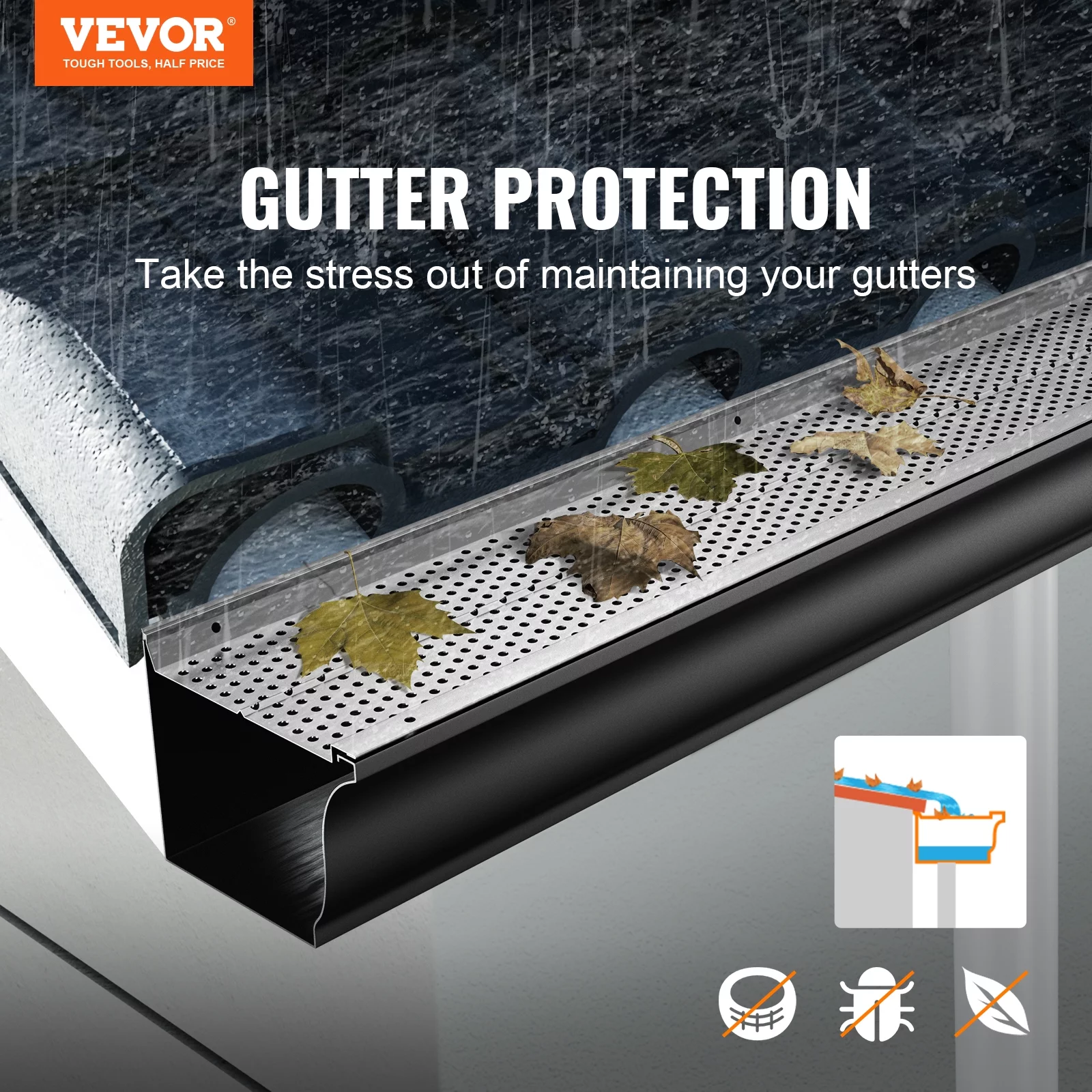 BENTISM Gutter Guard 5 in Wide 208 ft Length Cover Mesh Leaf Debris Protection