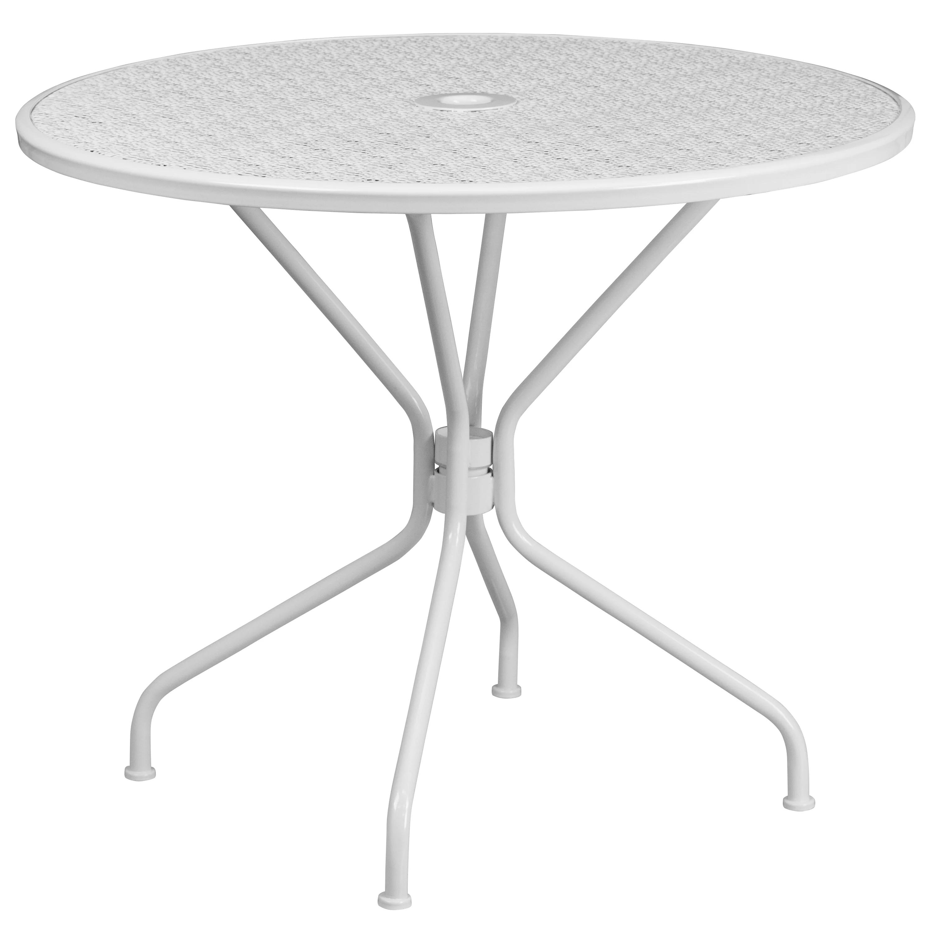 Flash Furniture Commercial Grade 35.25' Round White Indoor-Outdoor Steel Patio Table with Umbrella Hole