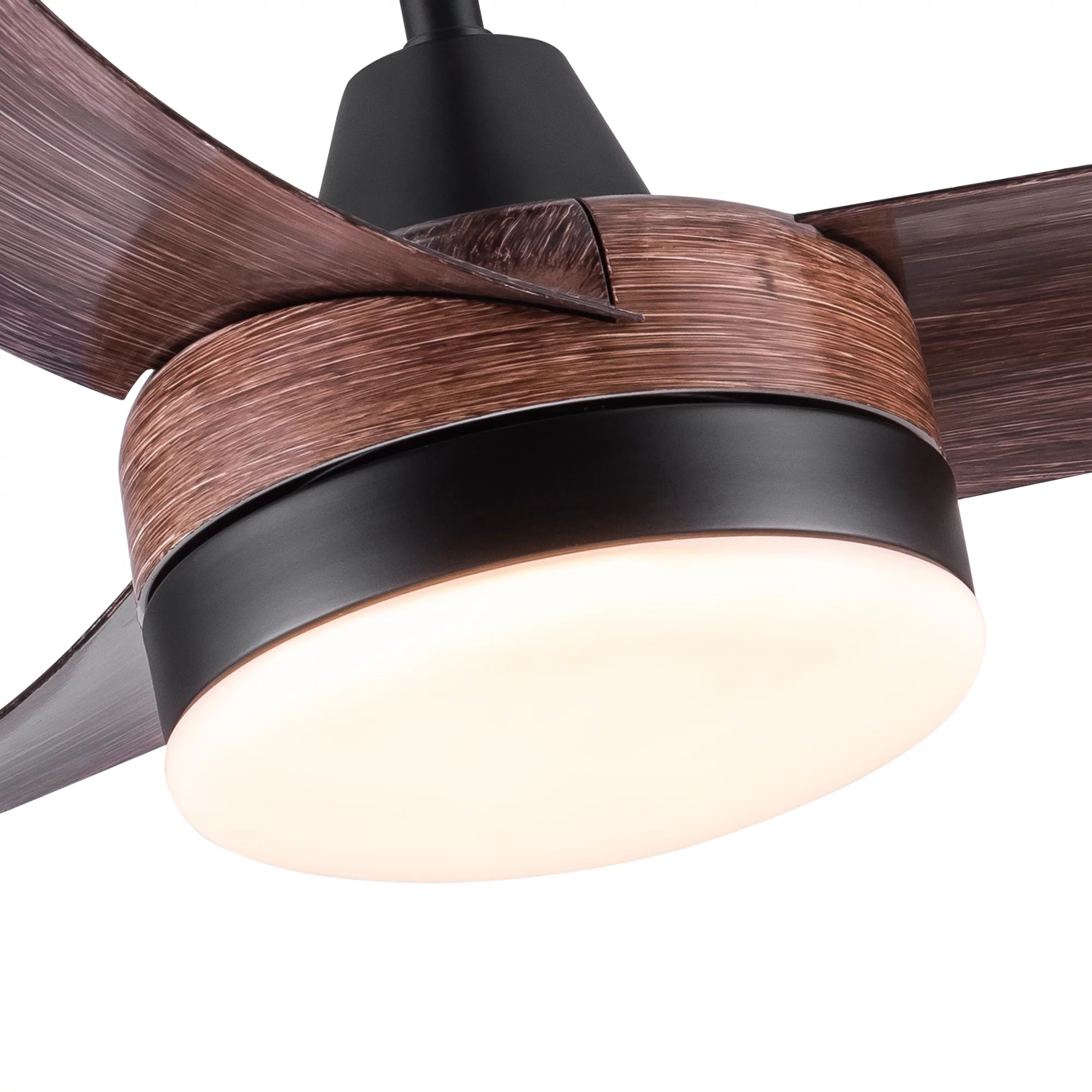 Fan Indoor and Outdoor Matte Ceiling Fan 3-Blade Smart Flush Mount Ceiling Fan 52in Matte Black with Integrated LED Light Kit and Remote Control Brown