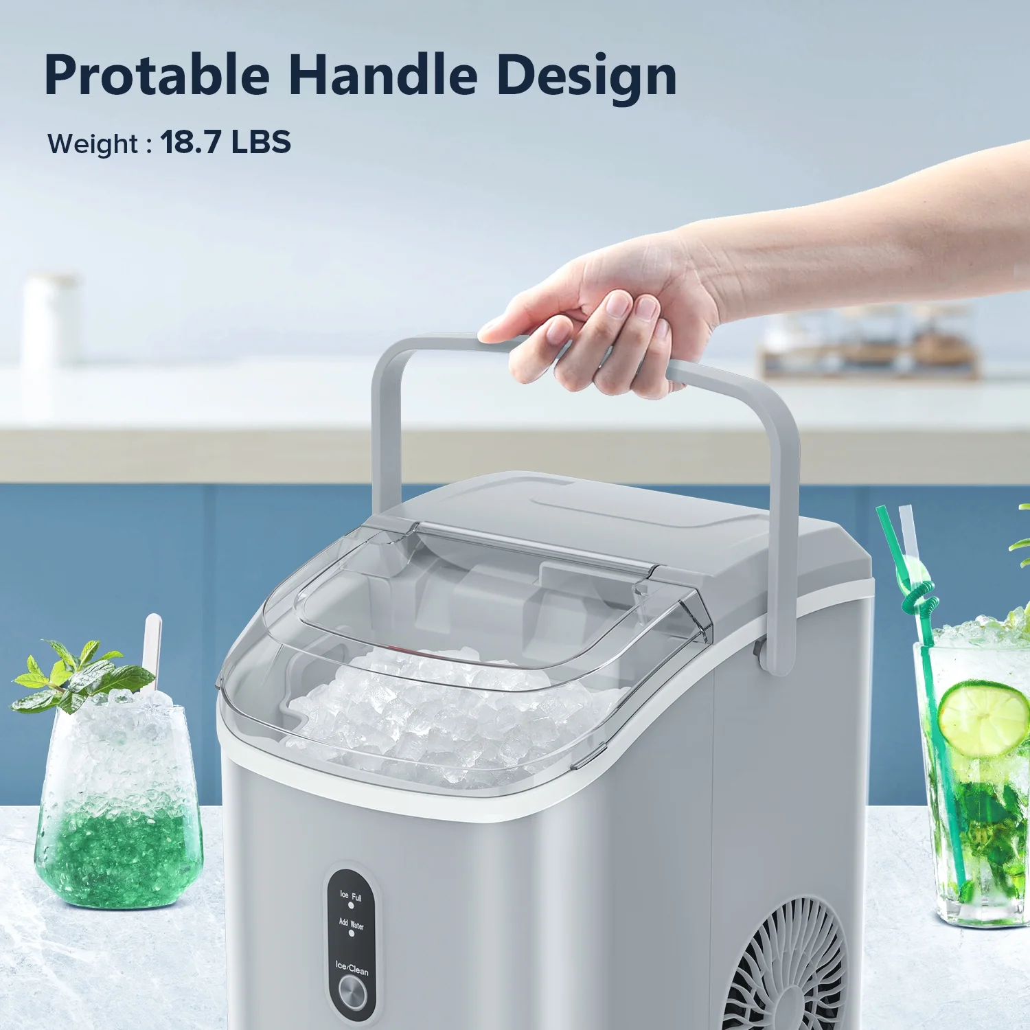 Auseo Nugget Ice Maker Countertop with Soft Chewable Pellet Ice, 34lbs/24H, Self-Cleaning, Sonic Ice Machine for Home/Office/Party-Gray