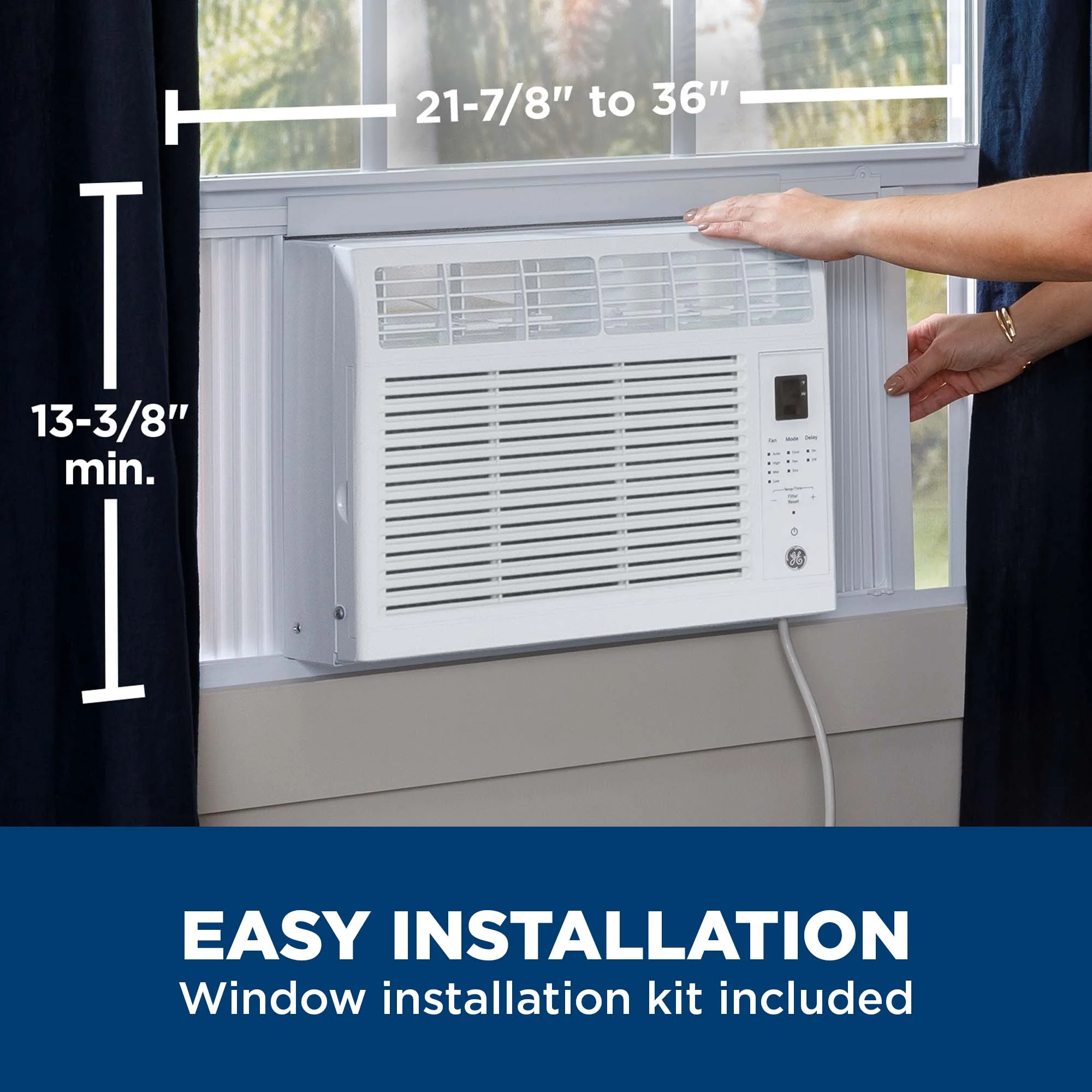 GE 5,000 BTU Window Air Conditioner, Cools up to 150 Sq ft, Easy Install Kit & Remote Included, 115V