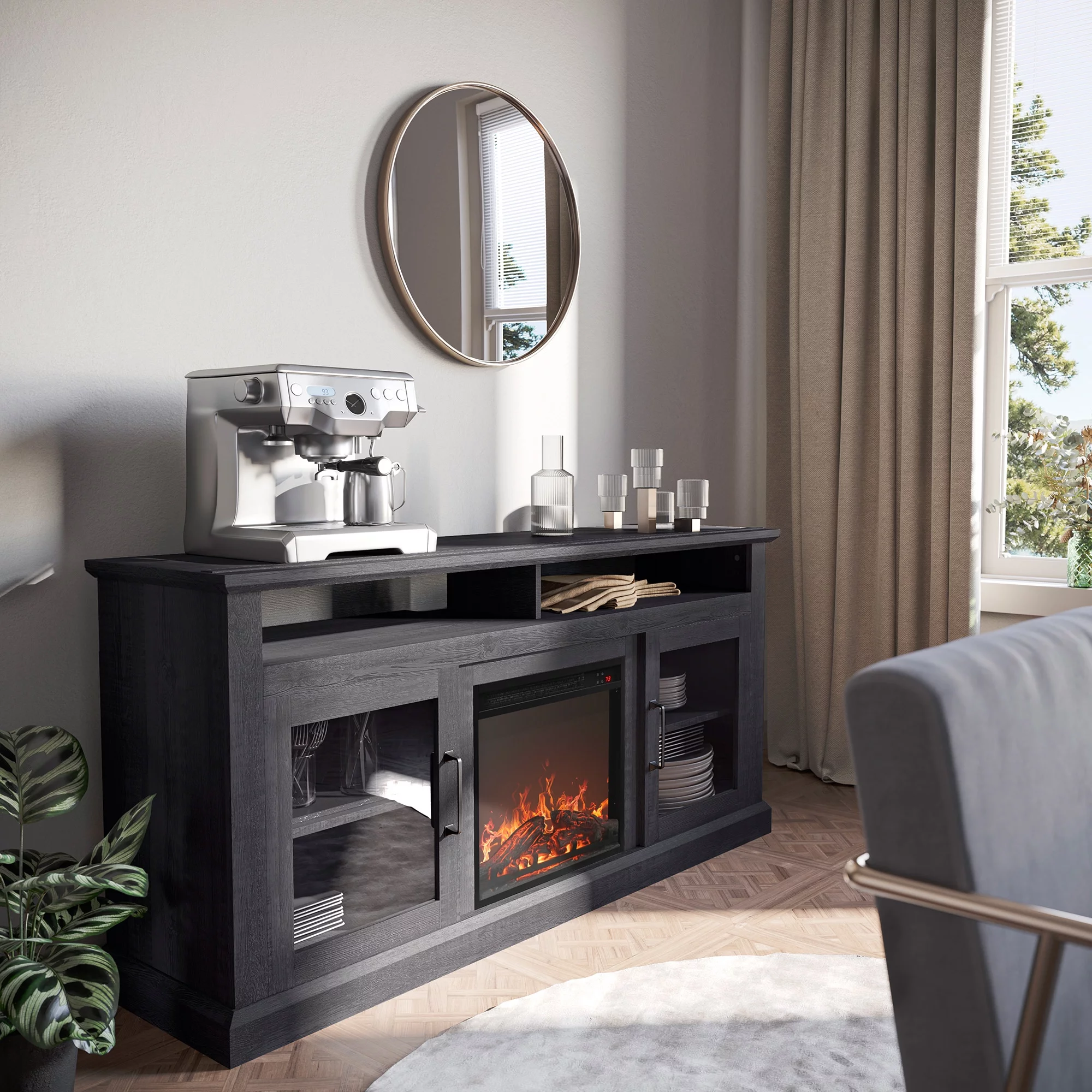 BELLEZE 60' TV Stand with 18' Electric Fireplace, Traditional TV Stand for TVs up to 65