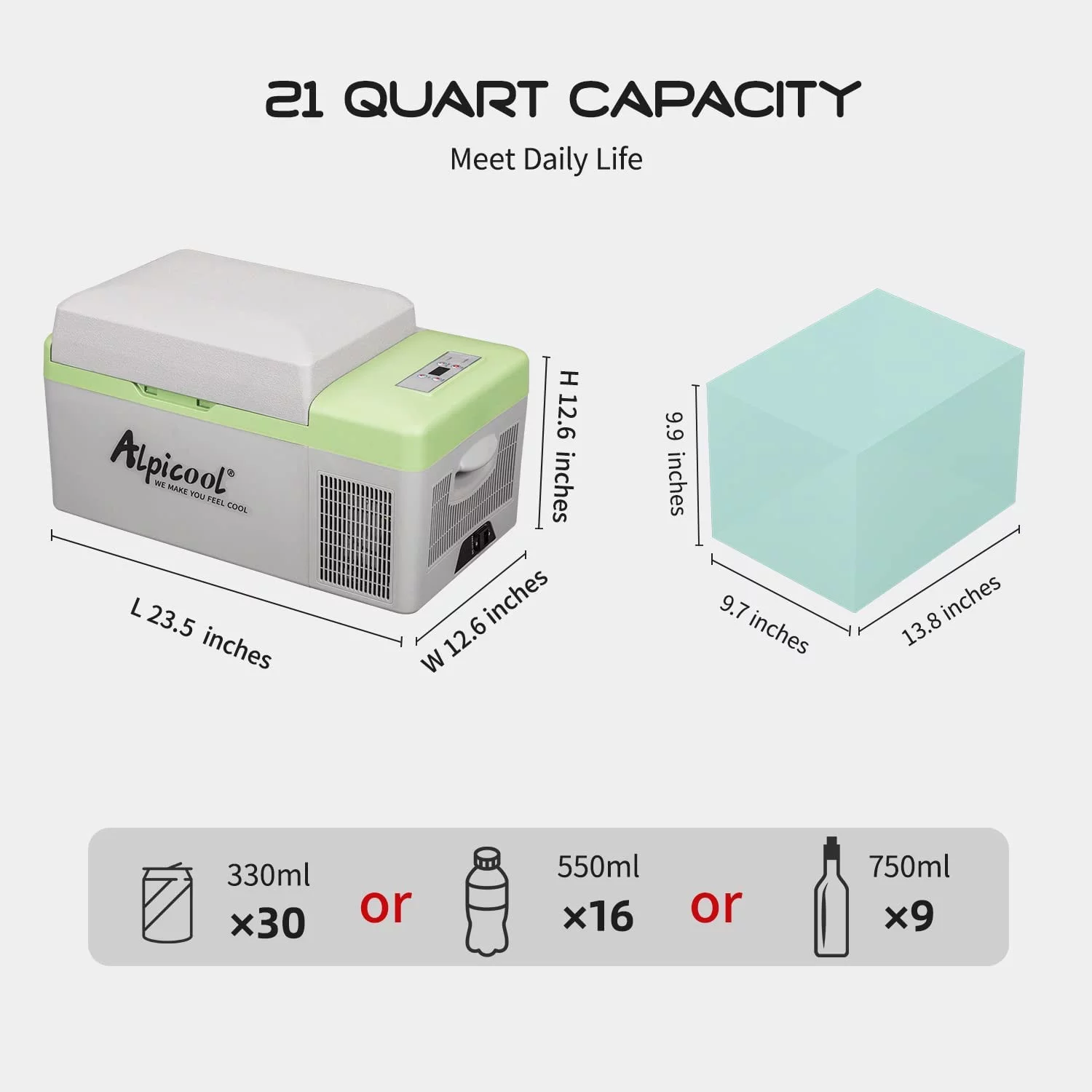 Alpicool Y20T Portable Freezer,12 Volt Car Refrigerator, 21 Quart (20 Liter) Fast Cooling 12V Car Fridge -4�H~68�H, Car Cooler, 12/24V DC and 100-240V AC for Outdoor, Camping, RV, Truck, Boat