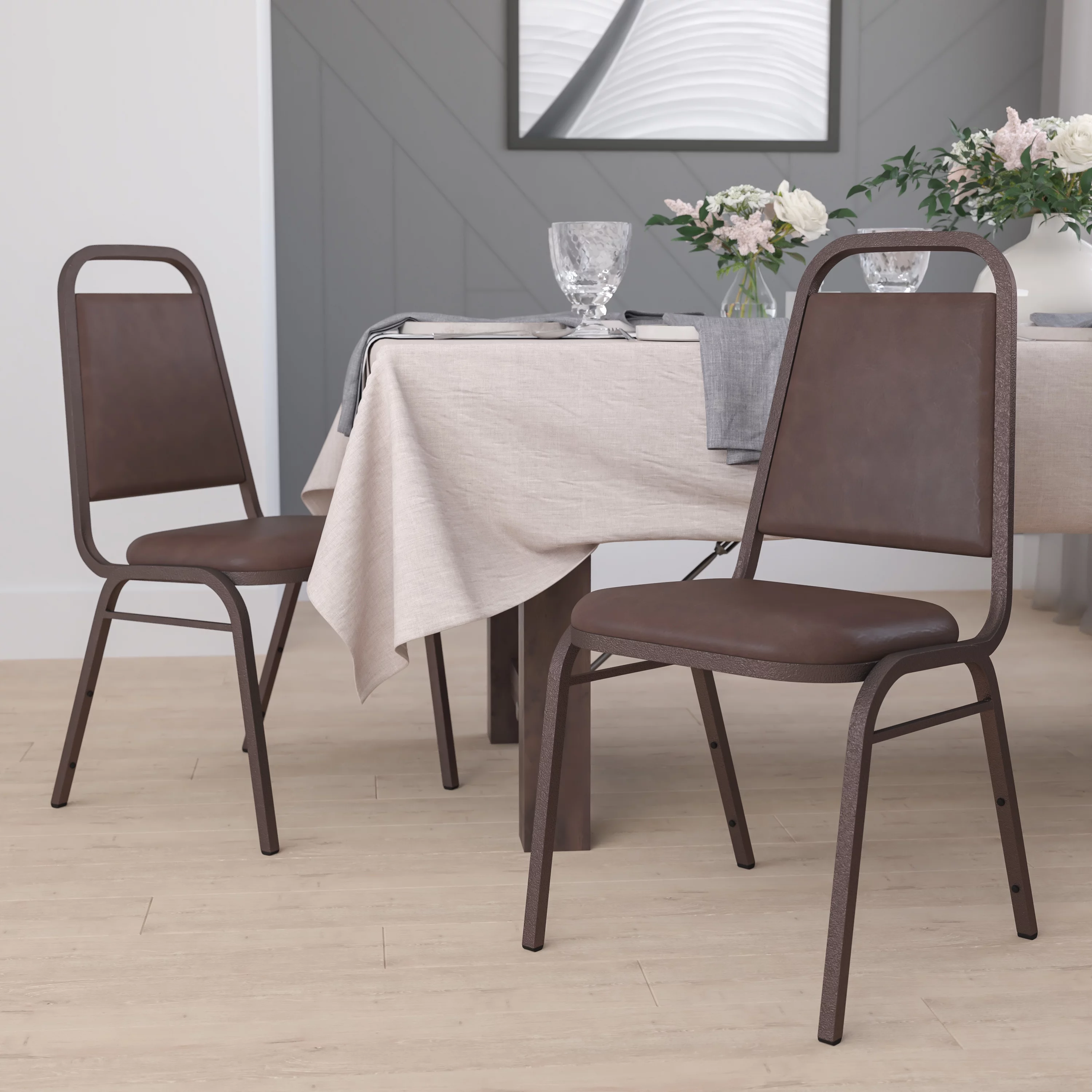 Flash Furniture Hercules Series Trapezoidal Vinyl Banquet Chairs for Adults, Set of 4, Brown/Copper