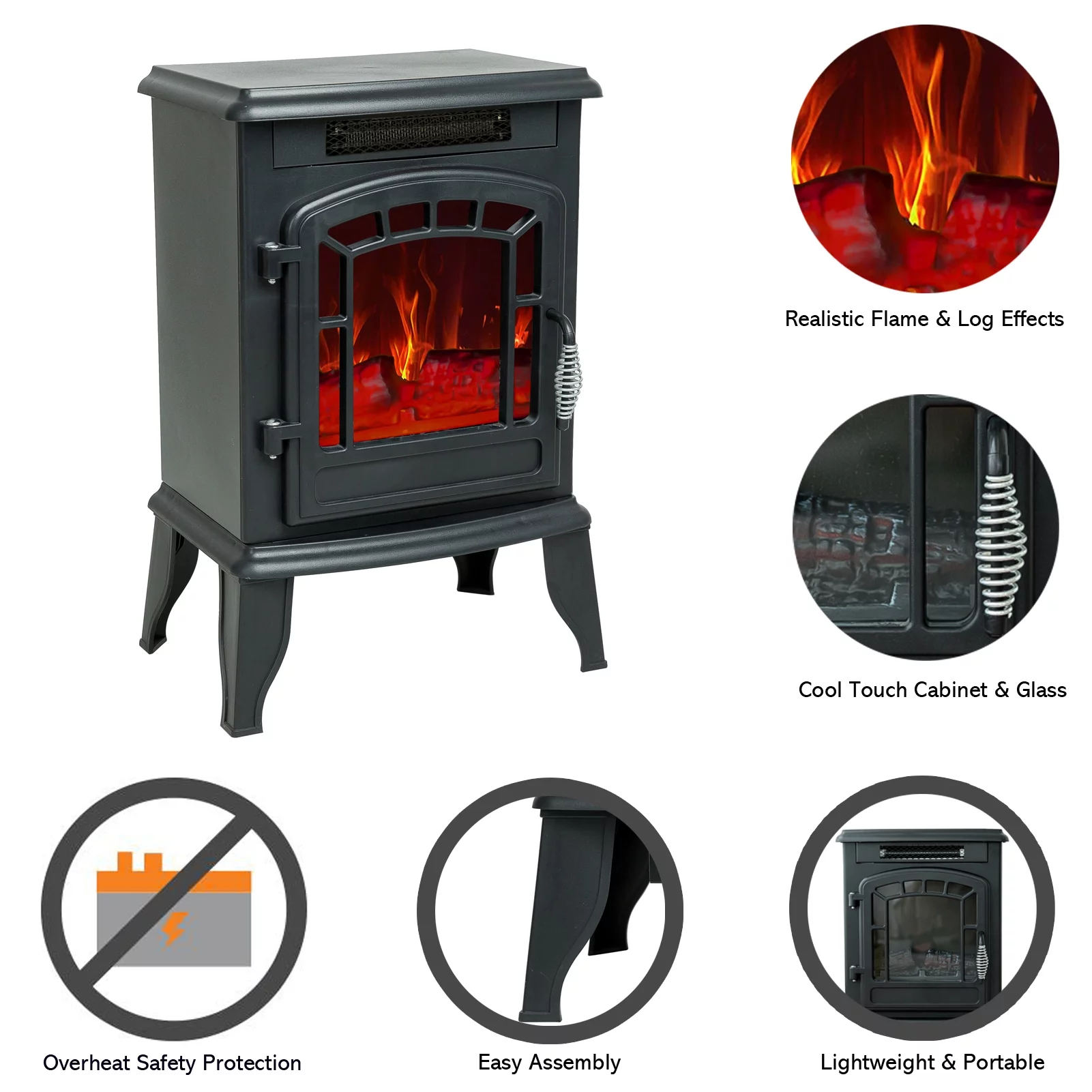 C-Hopetree Freestanding Electric Wood Stove Fireplace with Flame Effect, 23 inch Tall