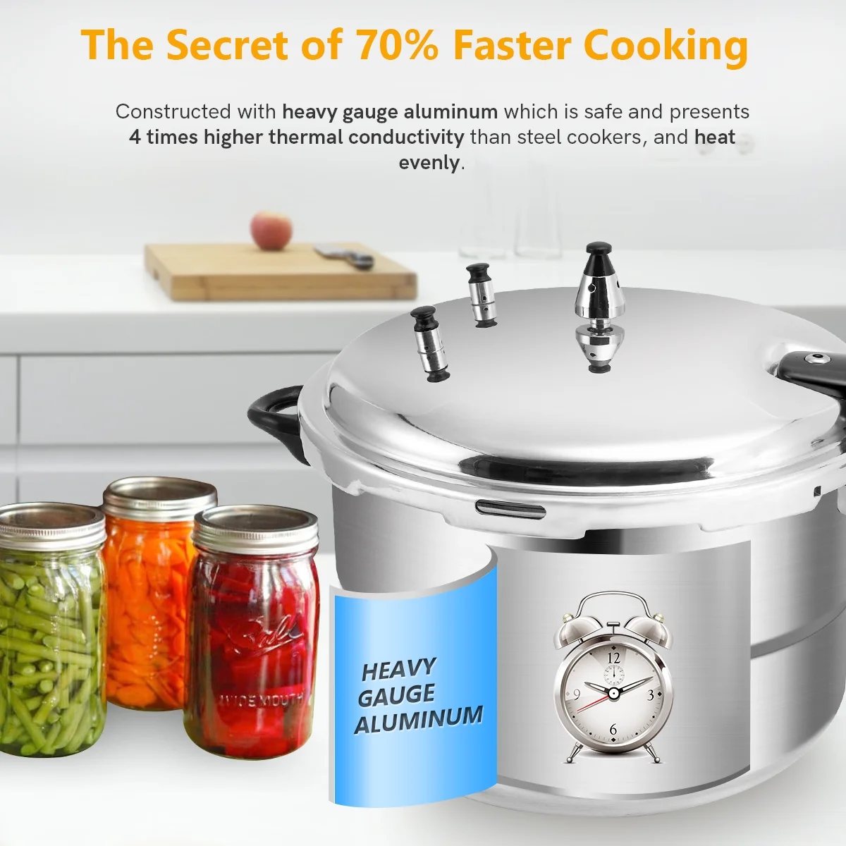 BreeRainz 16 Quart Pressure Cooker, 10 Psi Aluminum Pressure Canner w/ Triple Valves & Auto Lock System, Steamer Rack Included