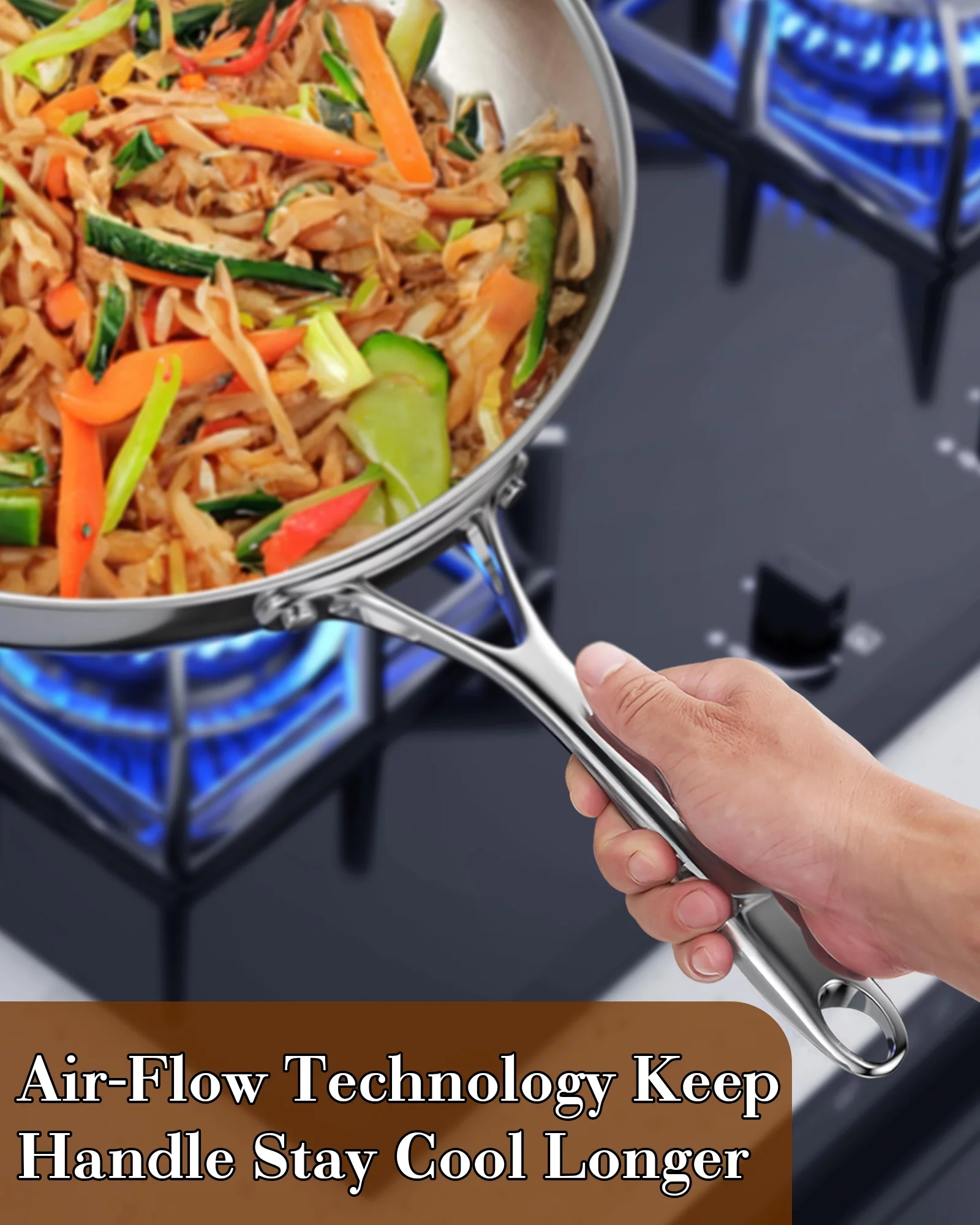 Cooks Standard Wok Pan Stainless Steel, 13-Inch Multi-Ply Clad Stir Fry Pan with High Dome lid, Silver