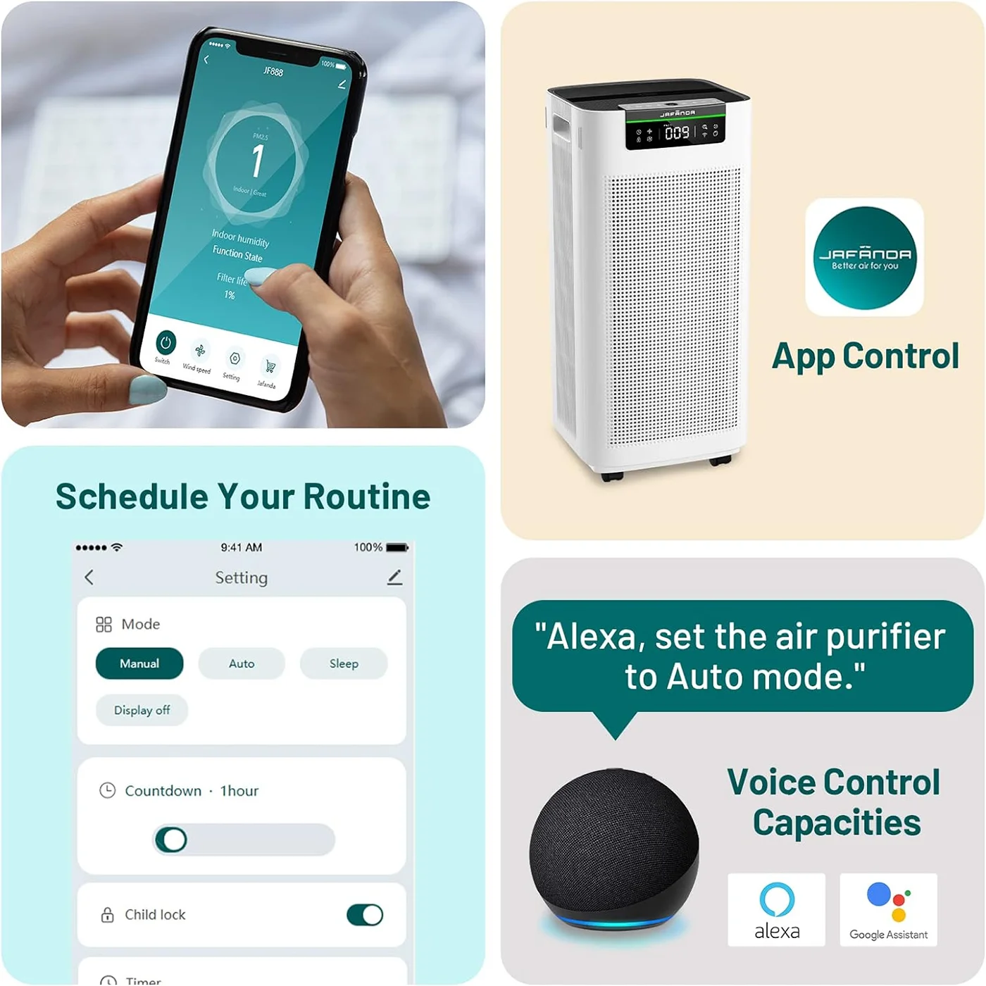 Jafanda Smart Air Purifier 3800 Sq.ft H13 HEPA APP & Alexa for Allergies for Home & Office JF888